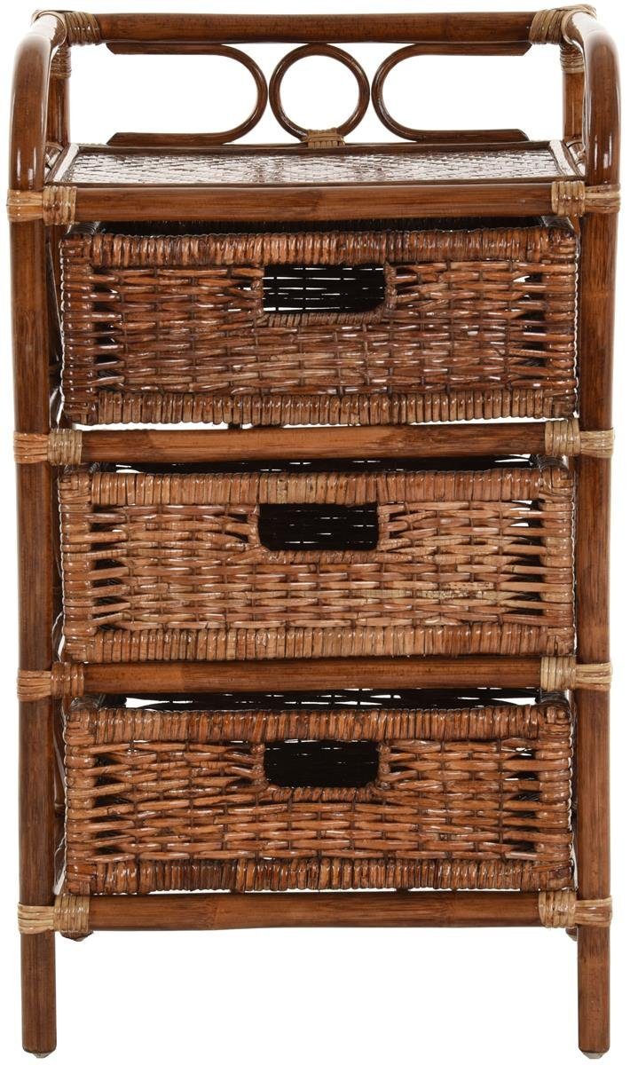 Krines Home Badregal Rattan Standregal Kommode Rattan Korb Regal Badregal mit 3 Schubladen, Handgearbeitet