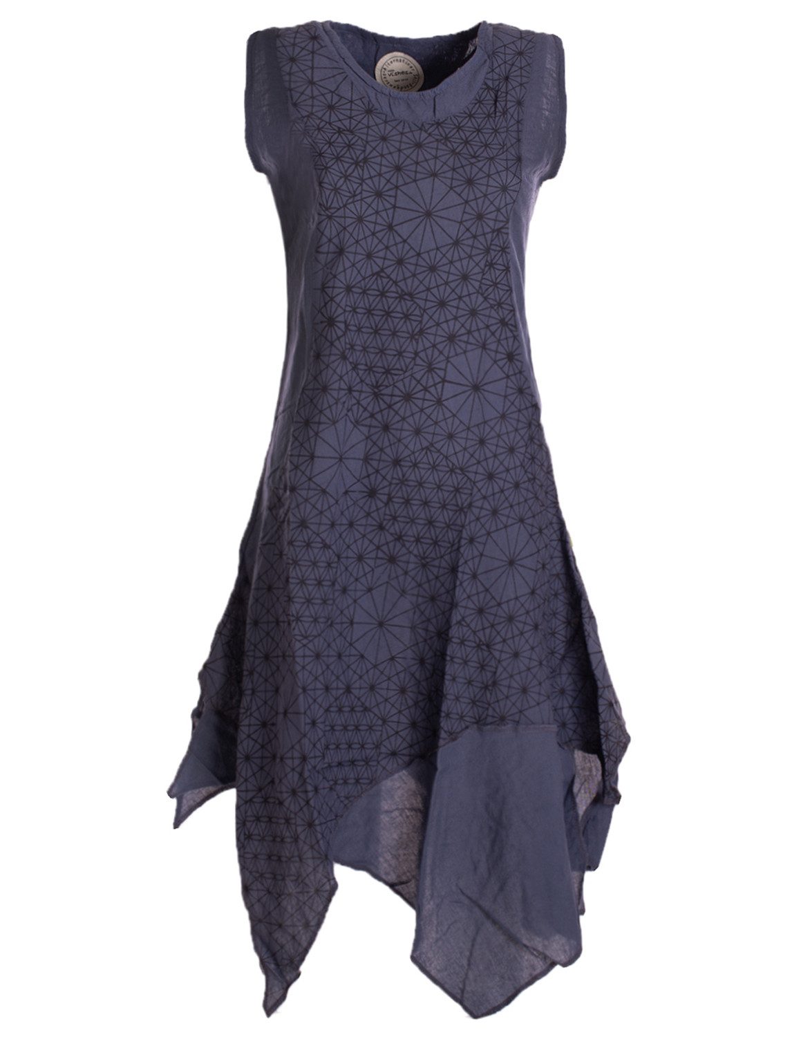 Vishes Midikleid Damen knielanges Kleid Baumwolle Geometrisch Lagenlook Armlos Alternative Bekleidung, Ethno, Hippie, Retro Style