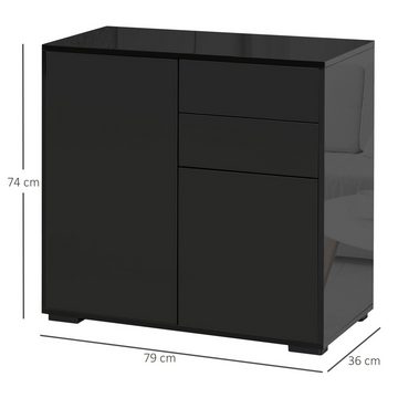 HOMCOM Highboard Sideboard Aufbewahrungsschrank mit 2 Schublade, 2 Türen (Mehrzweckschrank, 1 St., Aktenschrank), für Wohnzimmer, Schlafzimmer Schwarz 79 x 36 x 74 cm
