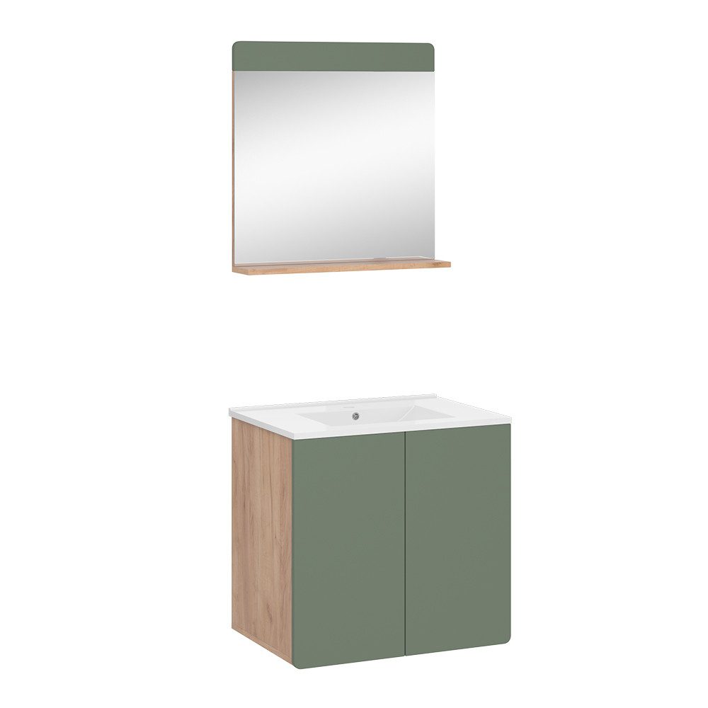 Vicco Badmöbel-Set Izan, Goldkraft Eiche/Grün, 3 günstig online kaufen