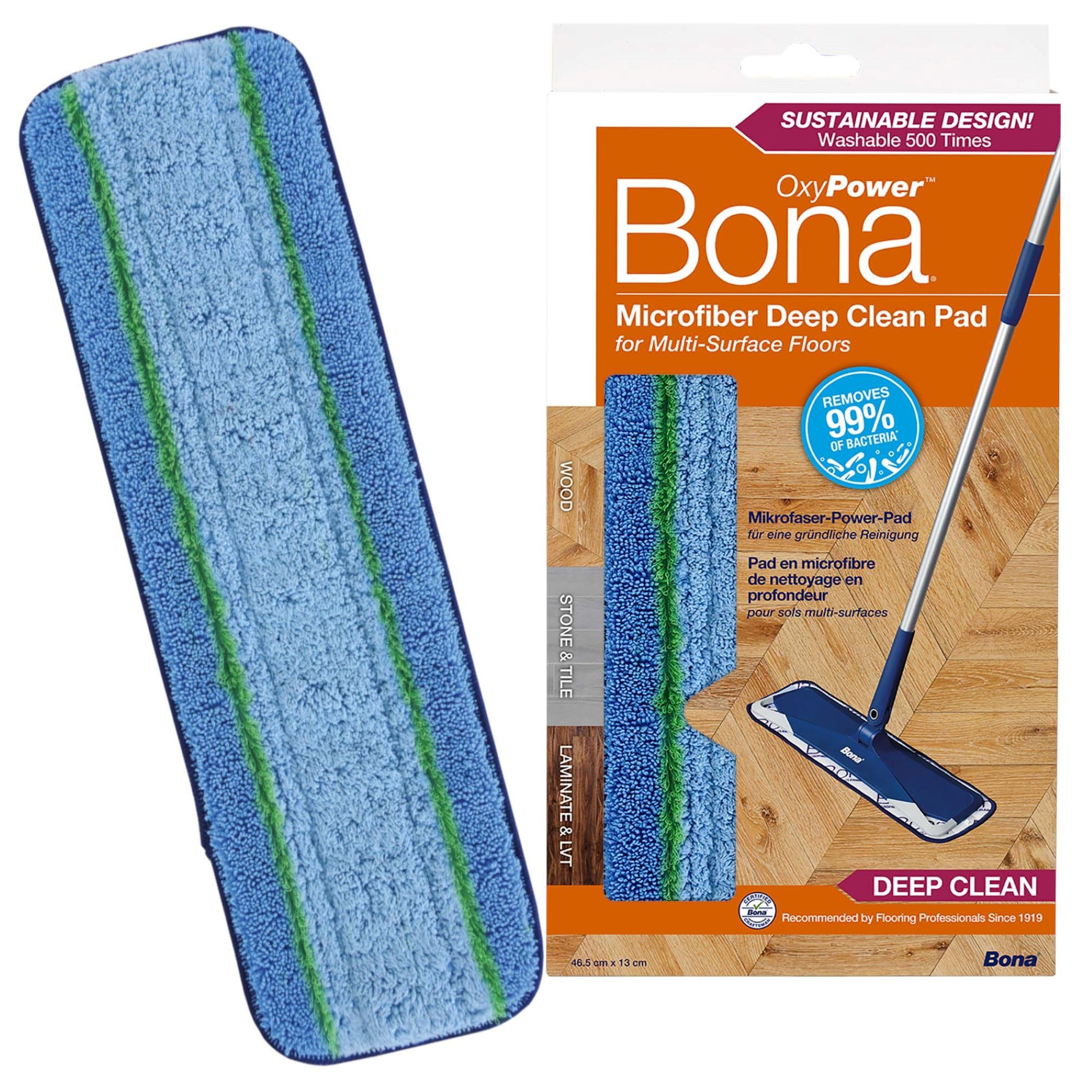 Bona Mikrofaser Deep Clean-Pad mit PowerLoop®-Technologie Wischbezug (Deep-Clean, 13.5x25.5 cm, 1-tlg., Maschinenwaschbar, Befestigung mit Klettoberfläche an allen Bona Mopps)