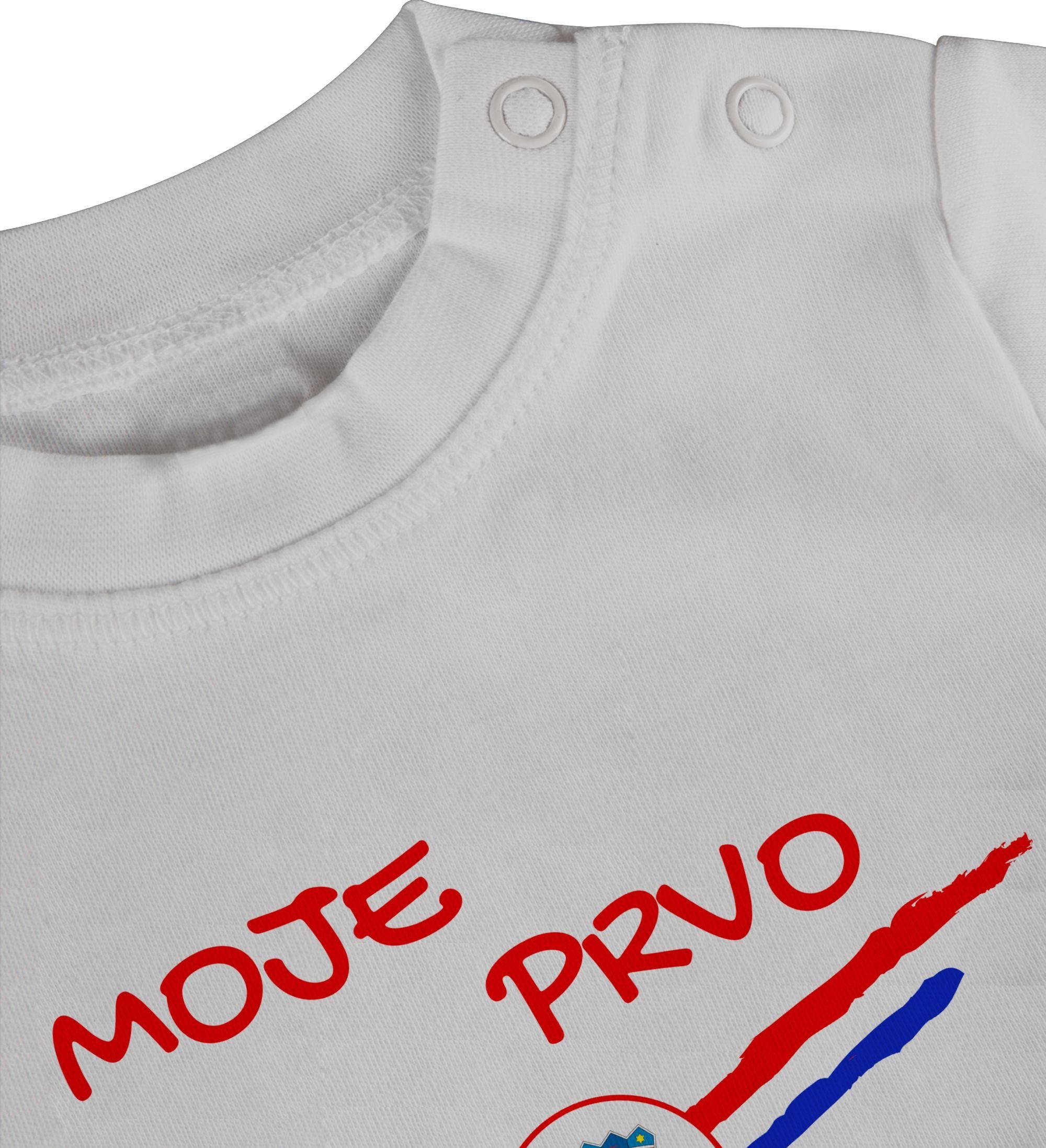 Baby erste 2024 EM Fussball Shirtracer T-Shirt kroatisch Weiß Meine WM Kroatien 1