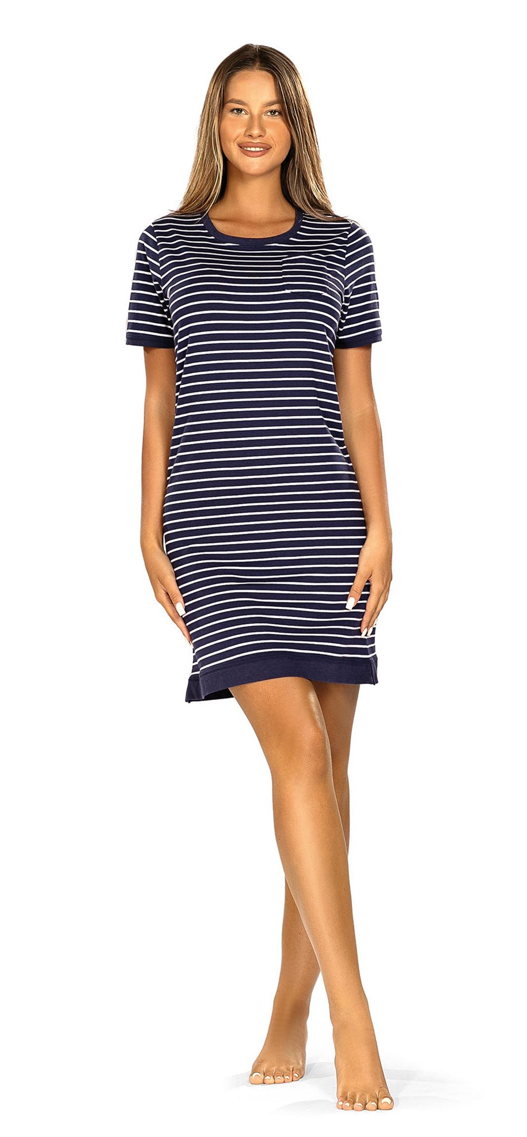 comtessa Nachthemd Comtessa Damen Nachtemd Kurzarm Marine Gestreift (1-tlg) günstig online kaufen