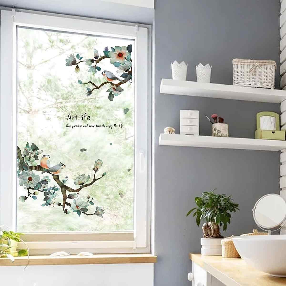 Vögel Fensterbild auf Fensteraufkleber,Fensterbild Juoungle set 2 Kirschblütenzweigen