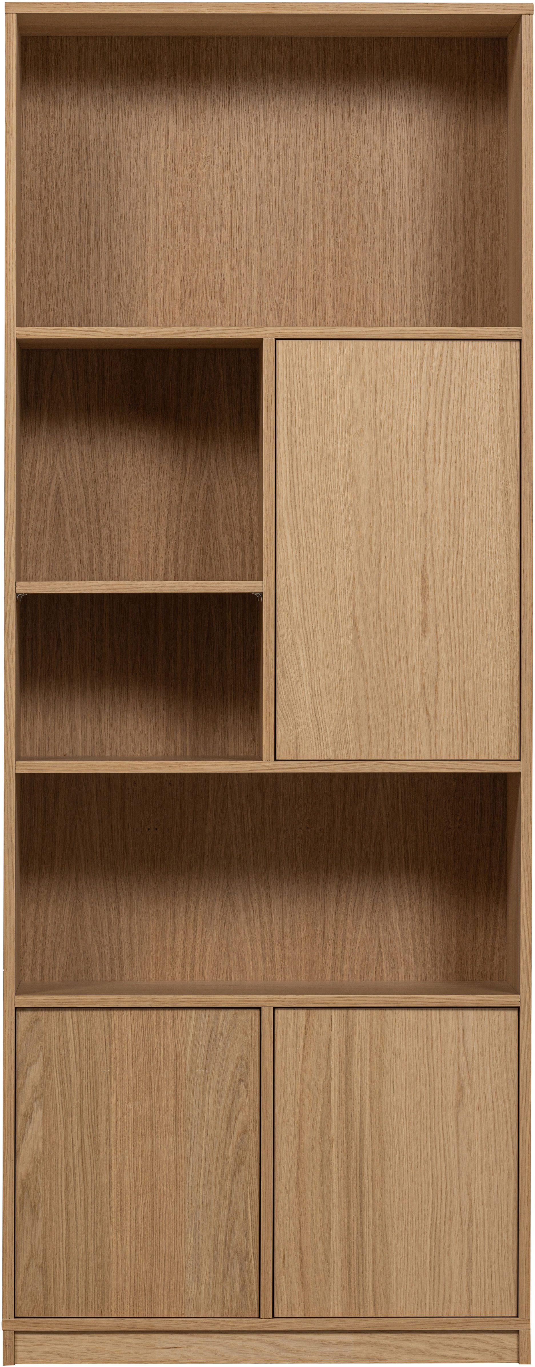 WOOOD Stauraumregal Modulair mit Push-to-open und FSC® Eichenfurnier B110 x T40 x H199 cm, Vielfältige Fächergrößen, Tragkraft 15 kg pro Einlegeboden