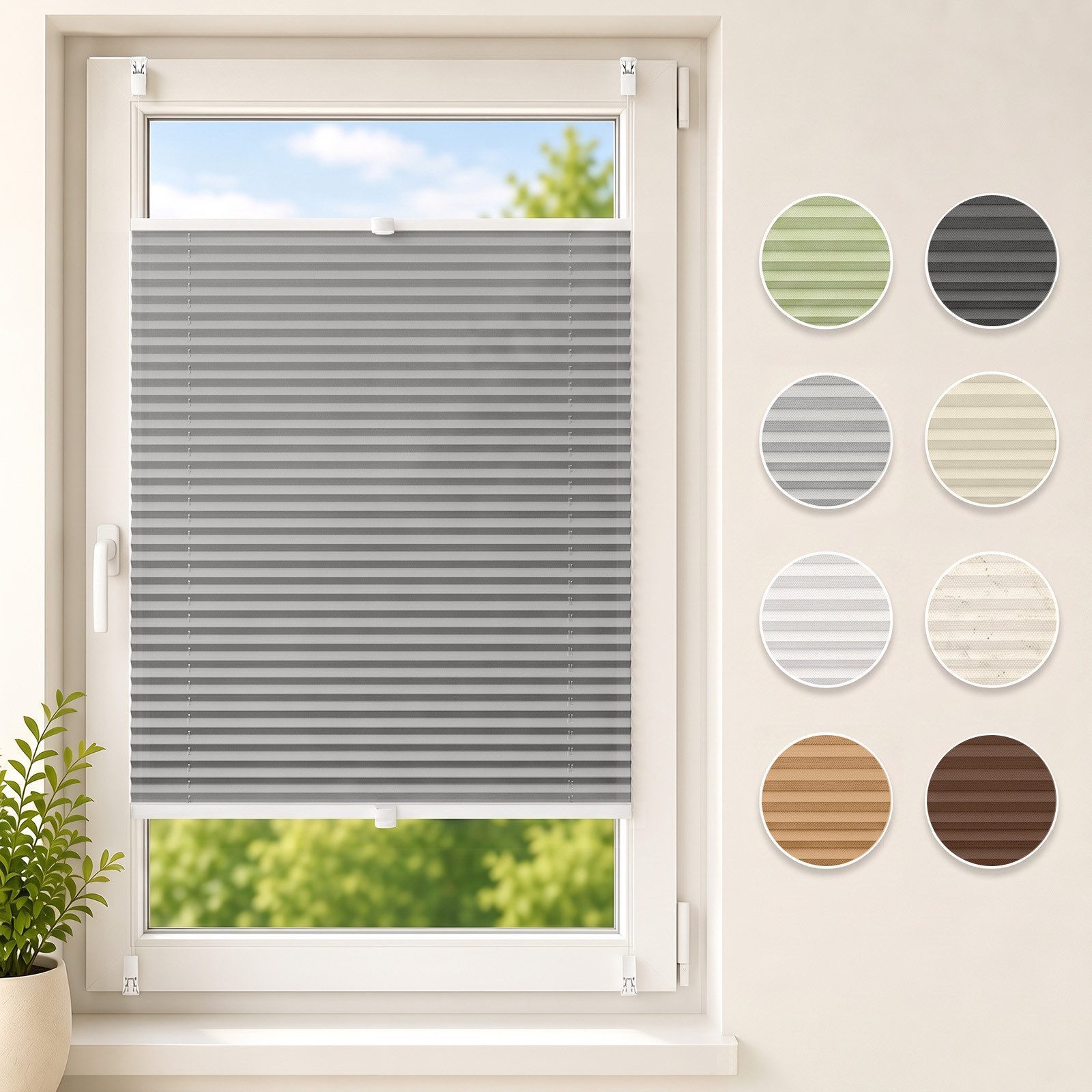 Sekey Plissee Plissee ohne Bohren Klemmfix verspannt für Fenster & Tür Lichtschutz, blickdicht, Klemmfix Montage ohne Bohren, Klemmfix, Faltenstore Klemmfix Lichtschutz und Sichtschutz 35x100cm Hellgrau