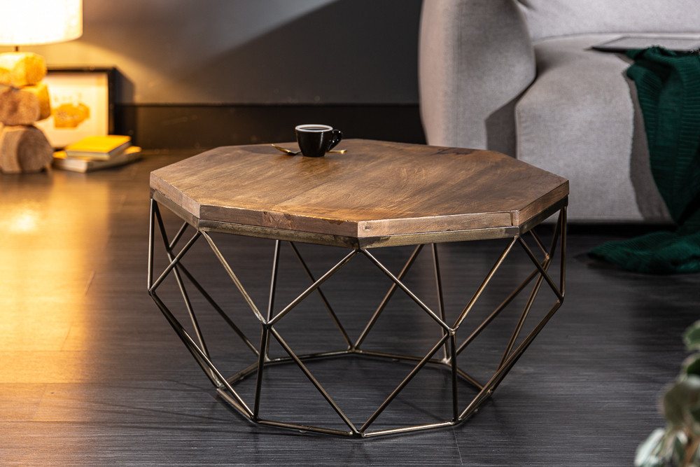 riess-ambiente Couchtisch DIAMOND 70cm natur/messing (gold) – Mango-Massivholz, Metall, Design (Einzelartikel, 1-St), eckiger Stubentisch mit Eisengestell – ideal für moderne Wohnzimmer