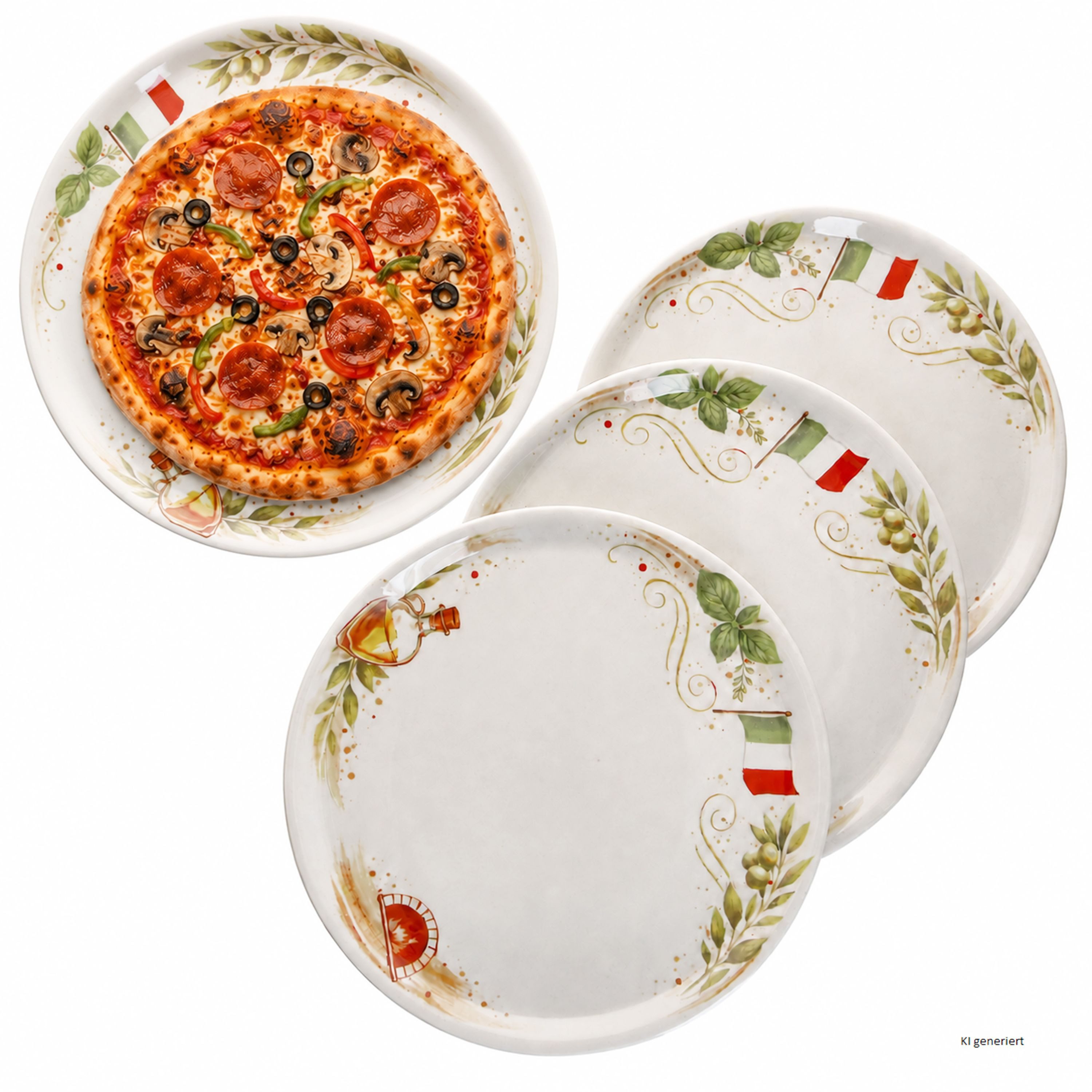 MamboCat Pizzateller 4x Pizzateller Katja Ø31,5cm XL-Teller 4 Personen Italien-Dekor Platte