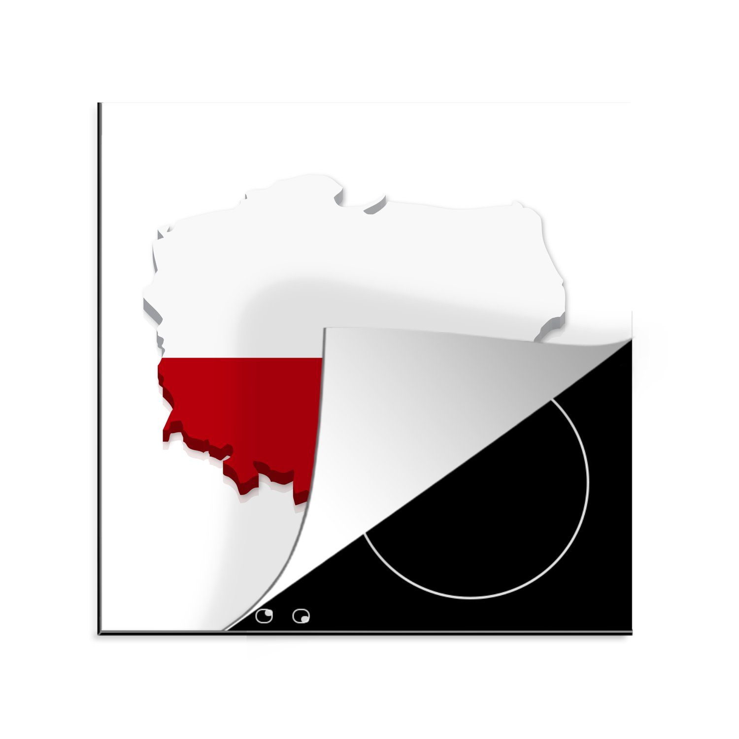 MuchoWow Herdblende-/Abdeckplatte Illustration von Polen in den Farben der Flagge, Vinyl, (1 tlg), 78x78 cm, Ceranfeldabdeckung, Arbeitsplatte für küche