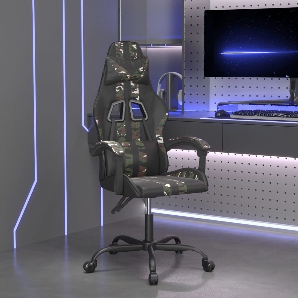 furnicato Gaming-Stuhl Schwarz Tarnfarben 57,5 x 59,5 x (121-131) cm (1 St), Bürostuhl mit Kopf- und Lendenkissen sowie höhenverstellbarem Sitz