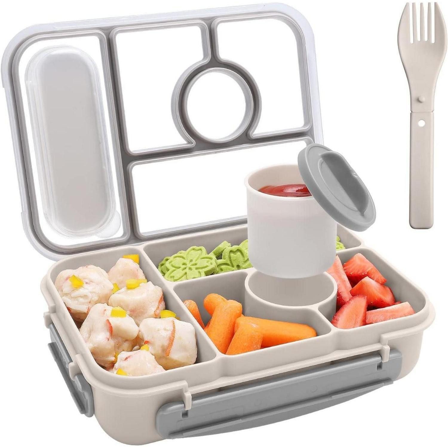 LuxusKollektion Lunchbox Brotdose Kinder Bento 1300ml 5 Fächer BPAfrei Grau, Kunststoff