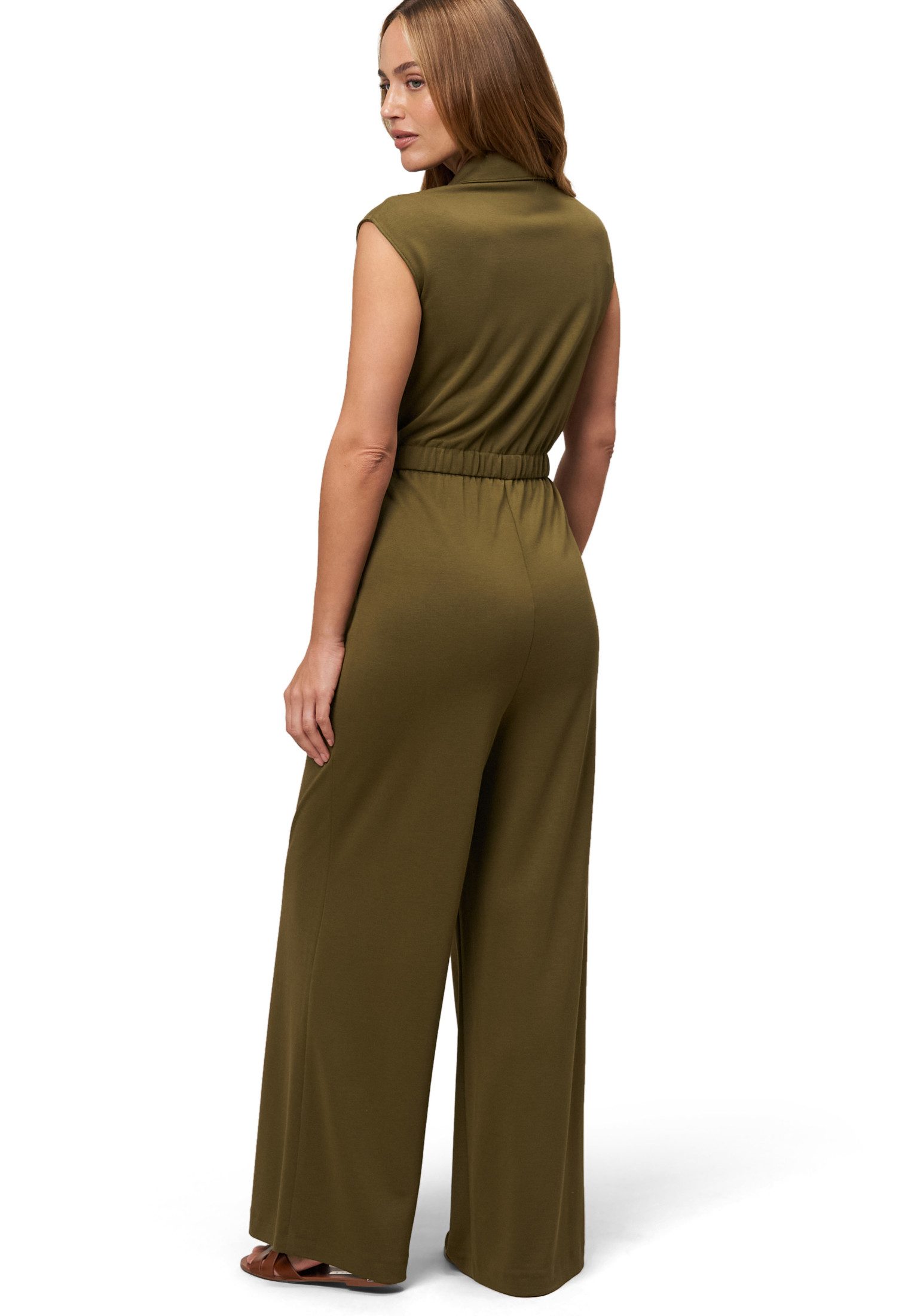 Zero Overall Damen Jersey-Jumpsuit mit Knopfleiste (1-tlg) Gürtel