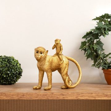 Moritz Dekofigur Deko-Figur Affenbaby sitz auf dem Rücken der Mutter aus Polyresin gold, Dekofigur aus Polyresin Dekoelement Dekoration Figuren