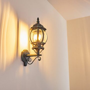 hofstein Außen-Wandleuchte »Meyen« Außenwandlampe aufwärts in antikem Look, ohne Leuchtmittel, Aluguss in Schwarz/Grün m. Kunststoff-Scheiben, m. E27, Außenleuchte