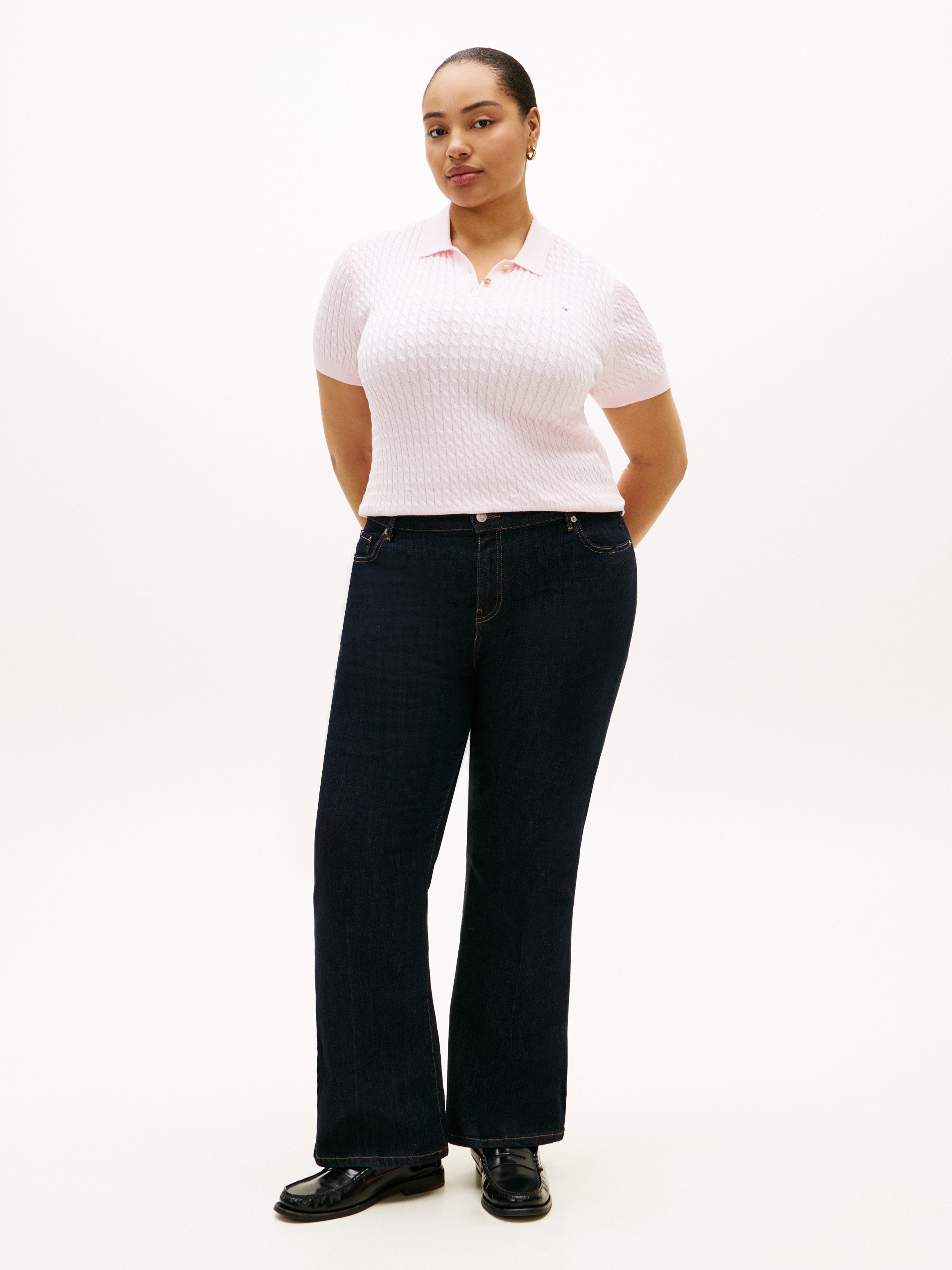 Tommy Hilfiger Curve Polokragenpullover CRV CO CABLE FINE GG POLO S/S in großen Größen, mit Zopfmuster