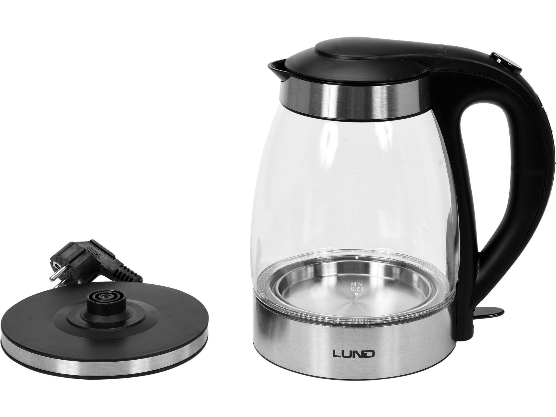 Lund Reise-Wasserkocher CZAJNIK ELEKTRYCZNY SZKLANY LED 1,8L, 2200 W