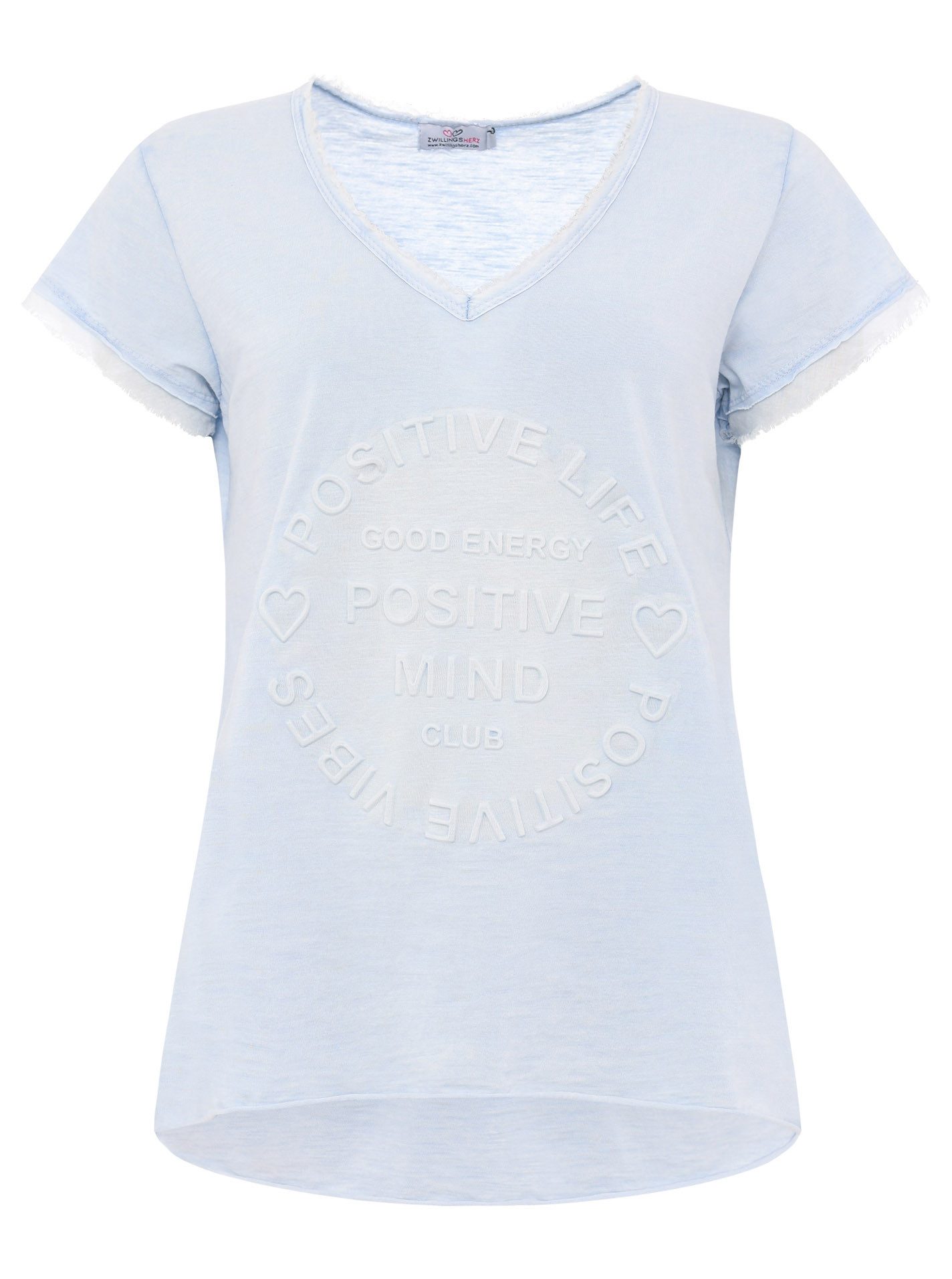 Zwillingsherz T-Shirt "Positive Mind" Fransen, V-Ausschnitt