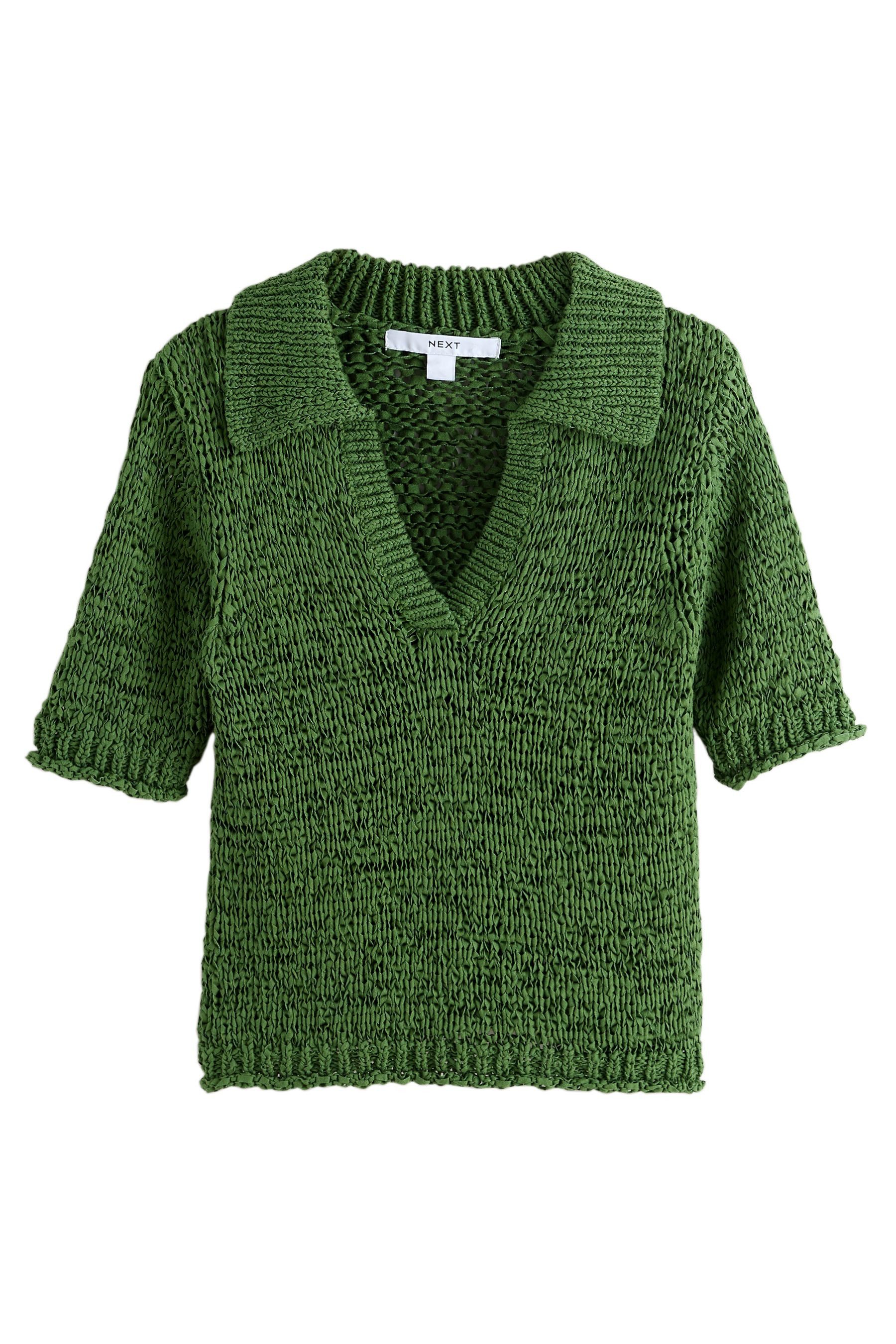 Next Polokragenpullover Kurzarm-Polooberteil mit Muster (1-tlg)