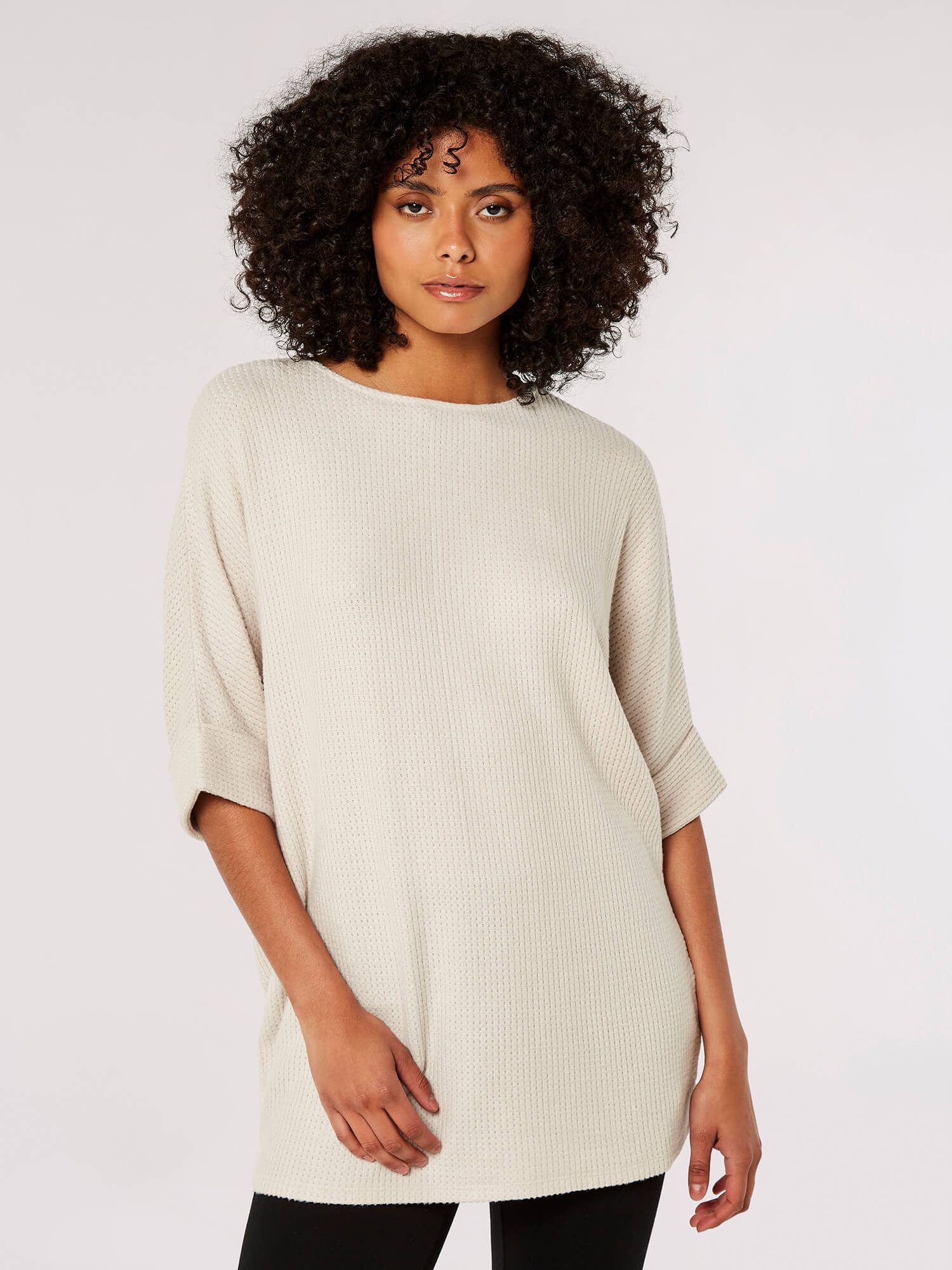 Apricot Rundhalspullover Longpullover mit umgeschlagenen Ärmeln günstig online kaufen