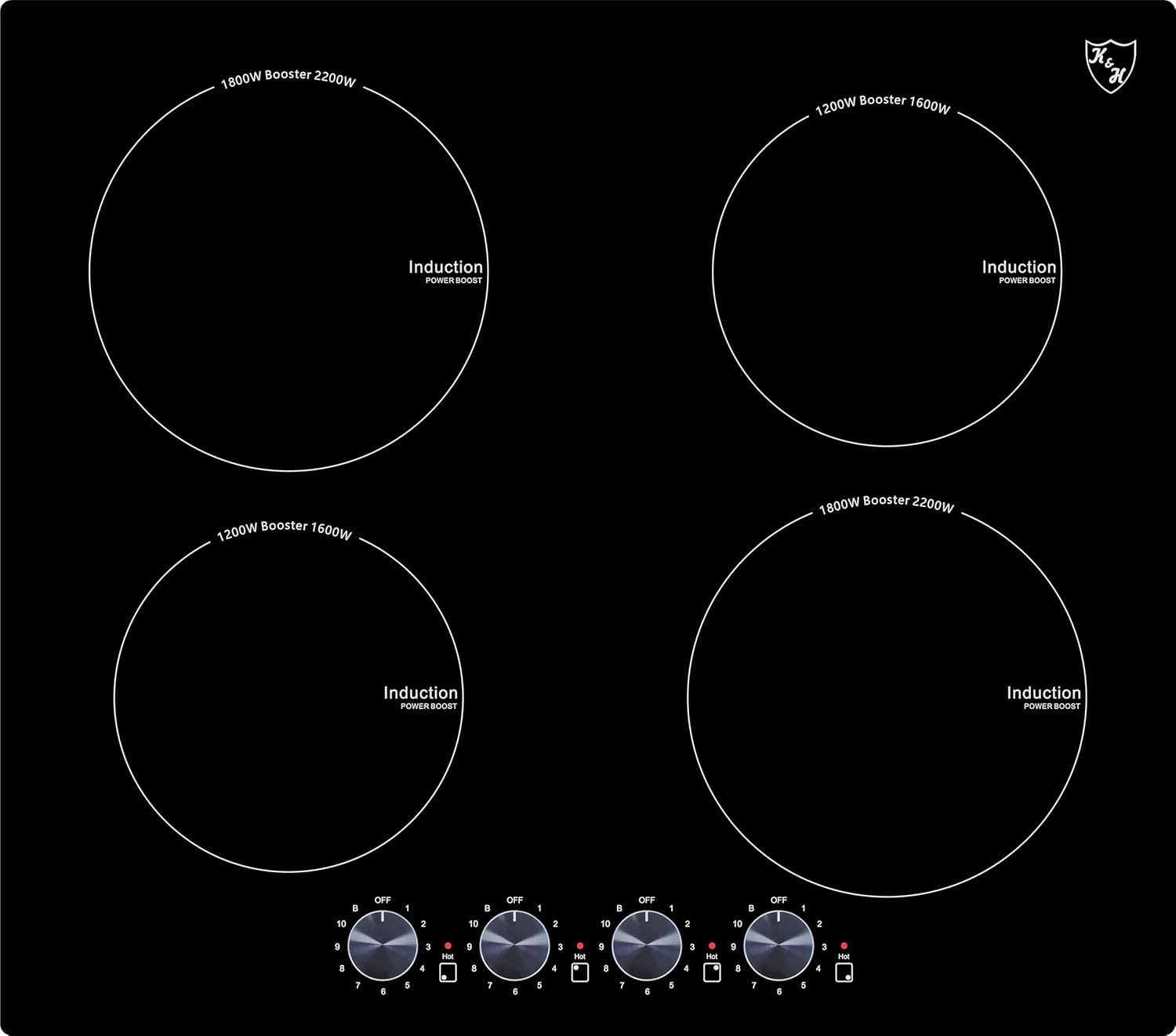 K&H Induktions-Kochfeld K&H 4 Zonen Induktionskochfeld 59cm Autark Eingebaut Knebel-Steuerung 60KB-IN6800, Einbaufähig und Autark