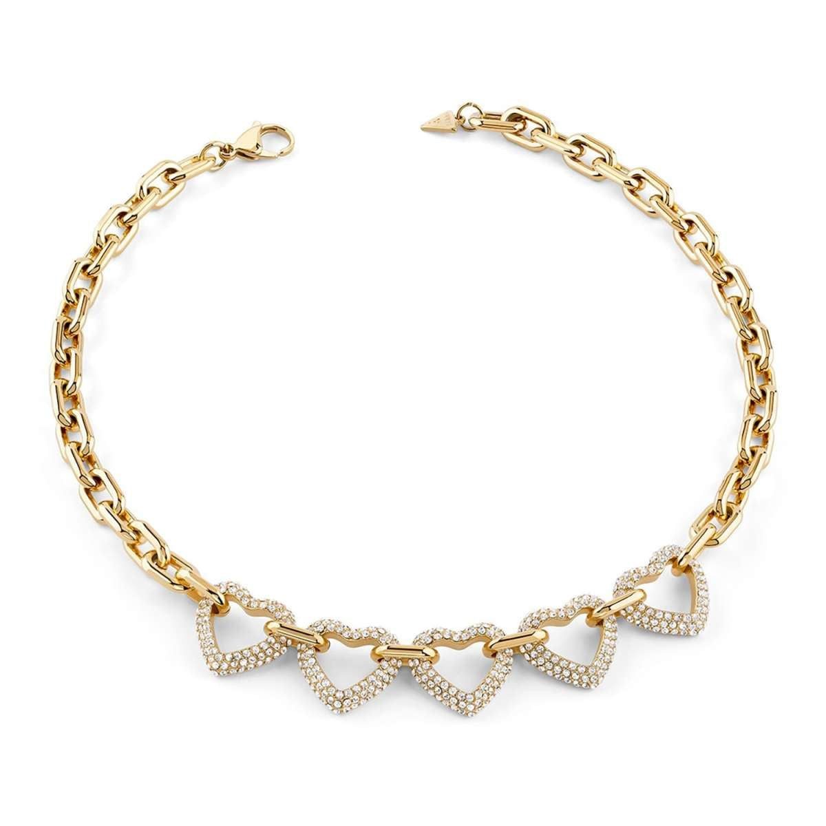 Guess Herzkette JUBN06010JWYGT/U, für Damen-Kette Multi Pavé Herzen Goldfarben