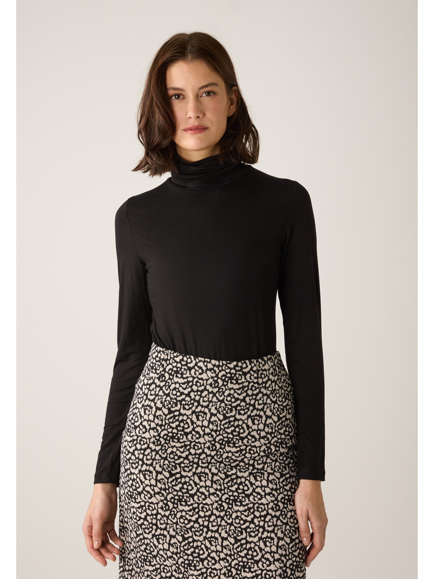 MORE&MORE Longsleeve softes Basic-Rollkragenshirt