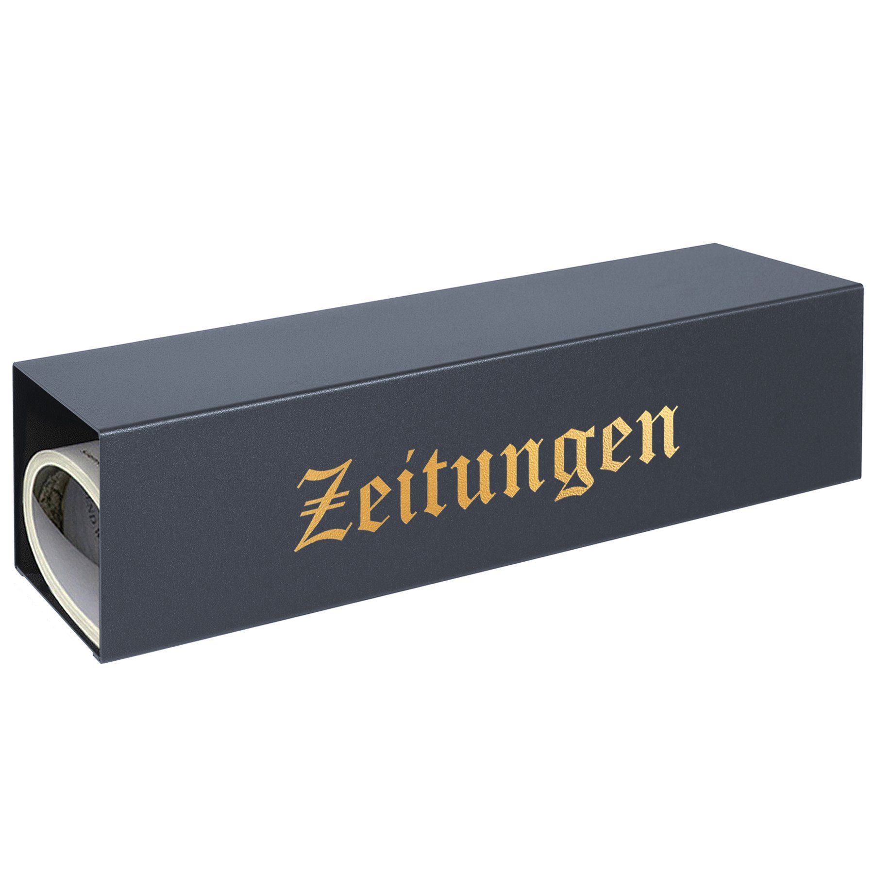 MOCAVI Briefkasten MOCAVI Zeitungsfach anthrazit-grau (RAL 7016) inkl. Beschriftung Zeitungen gold ZF 1 NF76E, passender Verschluss (zusätzlich bestellbar) für Wetterseite, beidseitig nutzbar: Box Vers 1 7016, Box Vers 1 VA