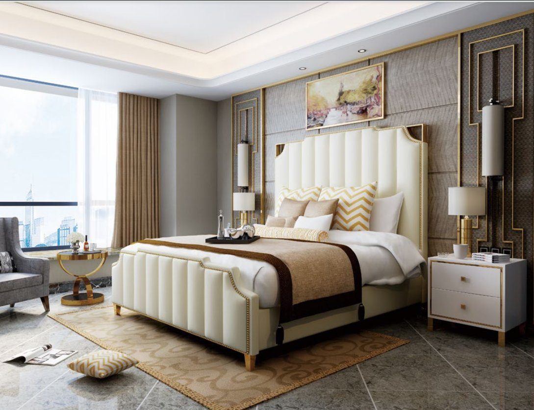 Designer Leder Luxus Schlafzimmer Bett Doppelbett Hotel 180x200cm Bett JVmoebel