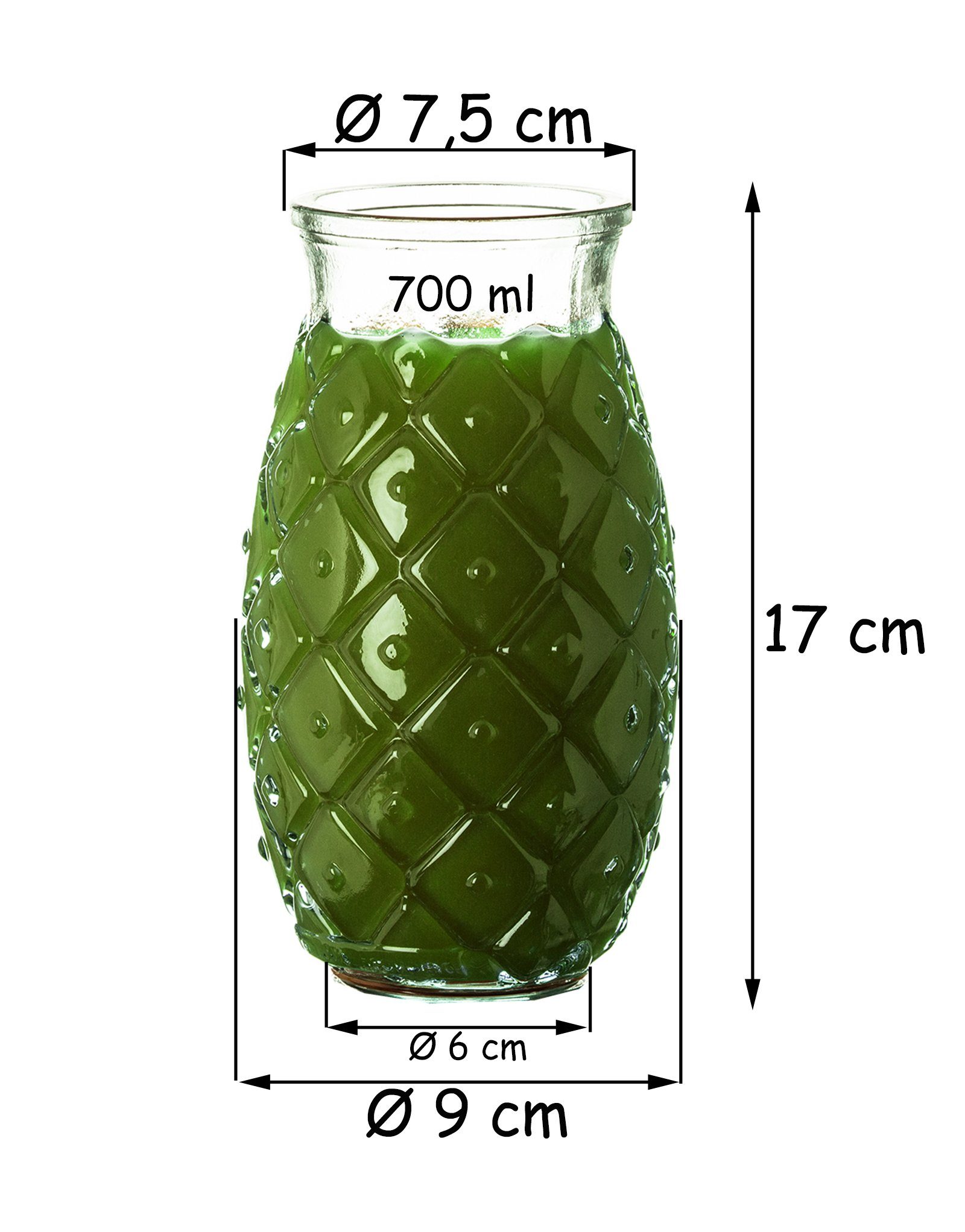 BigDean Cocktailglas set Trinkgläser im Ananas-Look 700 ml - Made in Spain, 4-tlg., Recyceltes Glas, Robust & Dickwandig, Spülmaschinenfest, 100% Recycling Glas