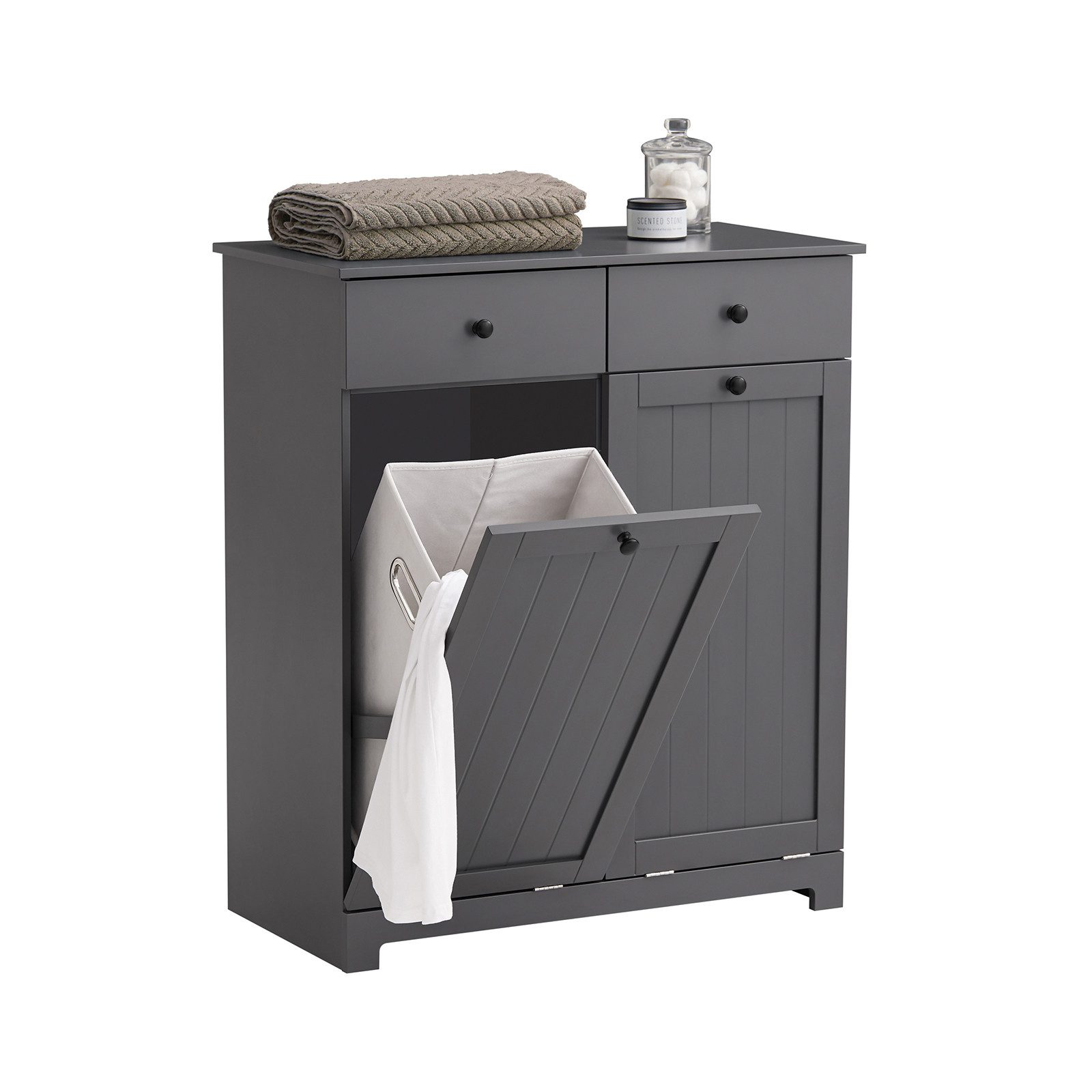 Wäscheschrank DE1-BZR33, Badschrank mit Wäschekorb, Badkommode, Bad Waschküche