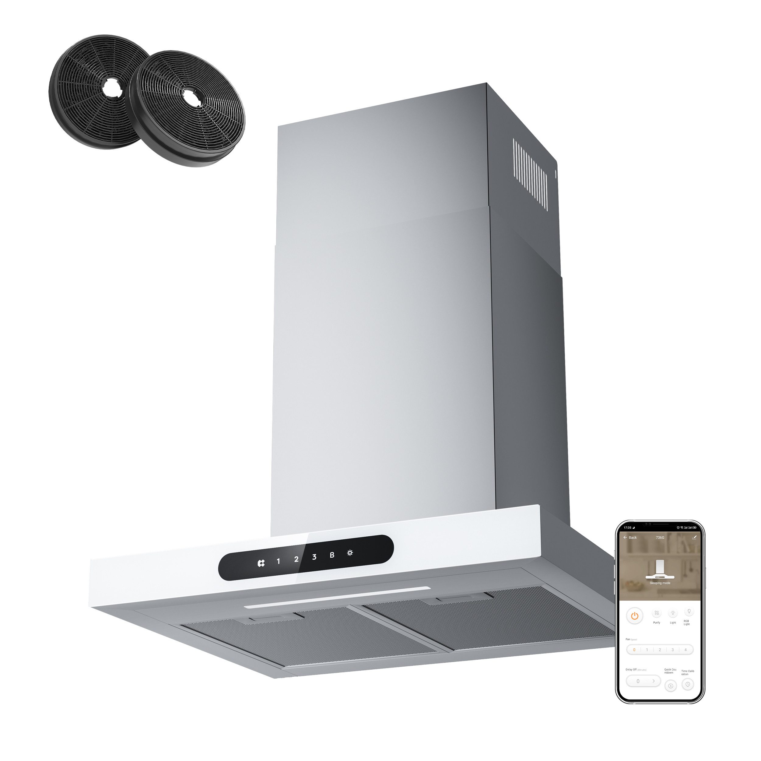 CIARRA Wandhaube 60 cm Dunstabzugshaube A+++ 650 m³/h Umluft & Abluft 4 Stufen VM6102W Serie CIARRA Dynamic 60 cm Dunstabzugshaube A+++ 650 m³/h Umluft & Abluft 4 Stufen VM6102W, Kaminhaube leise WIFI-APP Touch Control Inkl. BOOST mit 2*Kohlefilter
