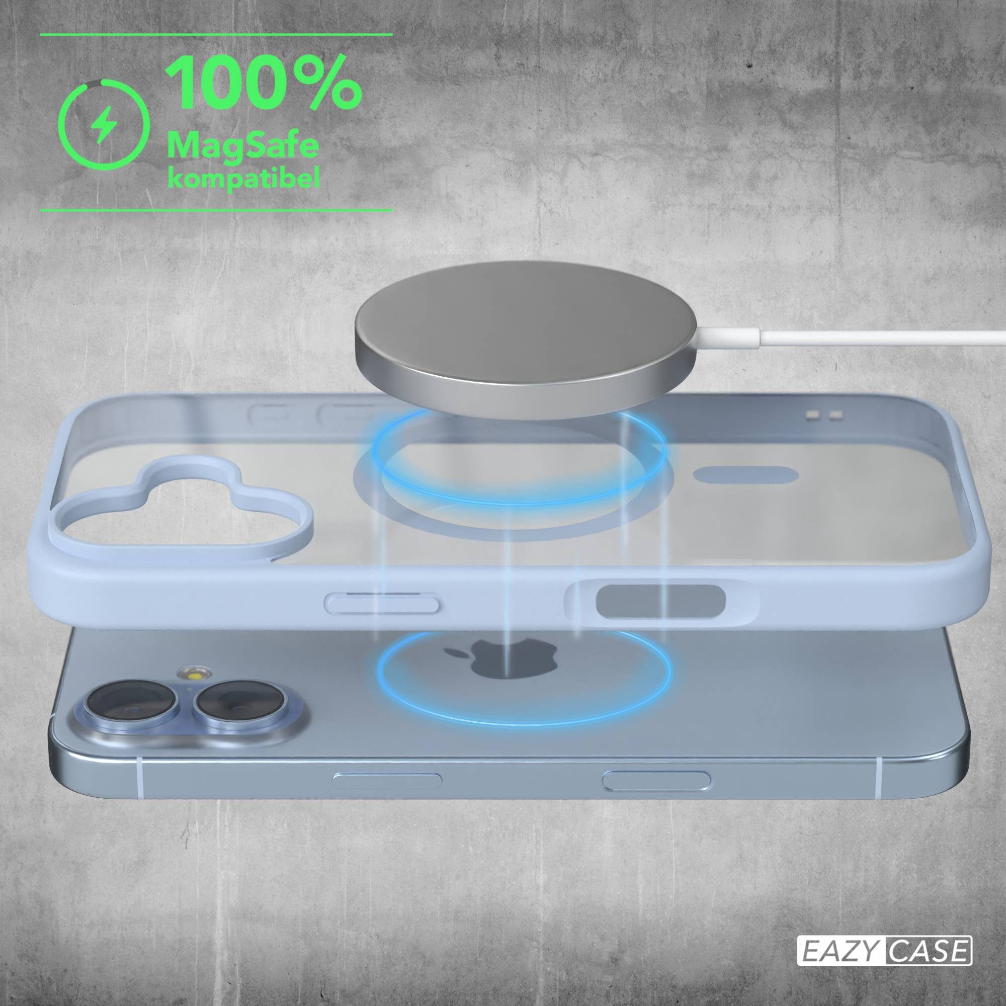 EAZY CASE Handyhülle Transparente Hülle mit MagSafe für iPhone 17 6,3 Zoll, Softcase, Schutzhülle mit Displayschutz, stoßfest, kratzfest, Hellblau