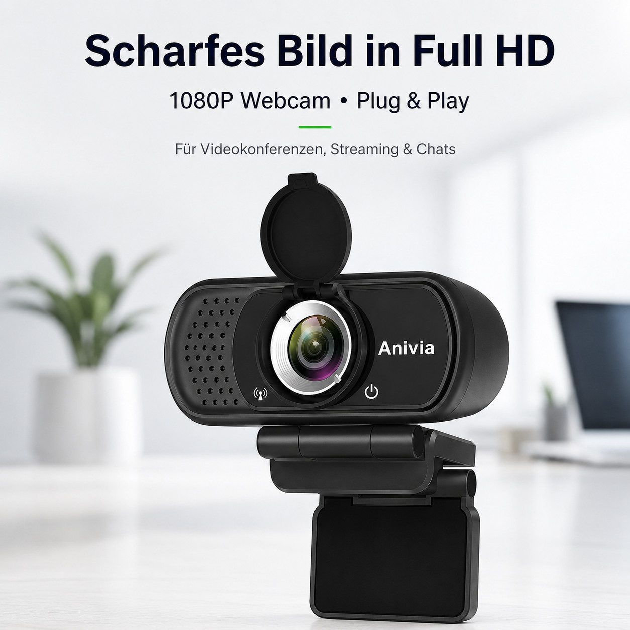 Anivia Full HD-Webcam (Full HD, Hochauflösende Videokamera, Hohe Auflösung x Rauschunterdrückung x Plug-and-Play)