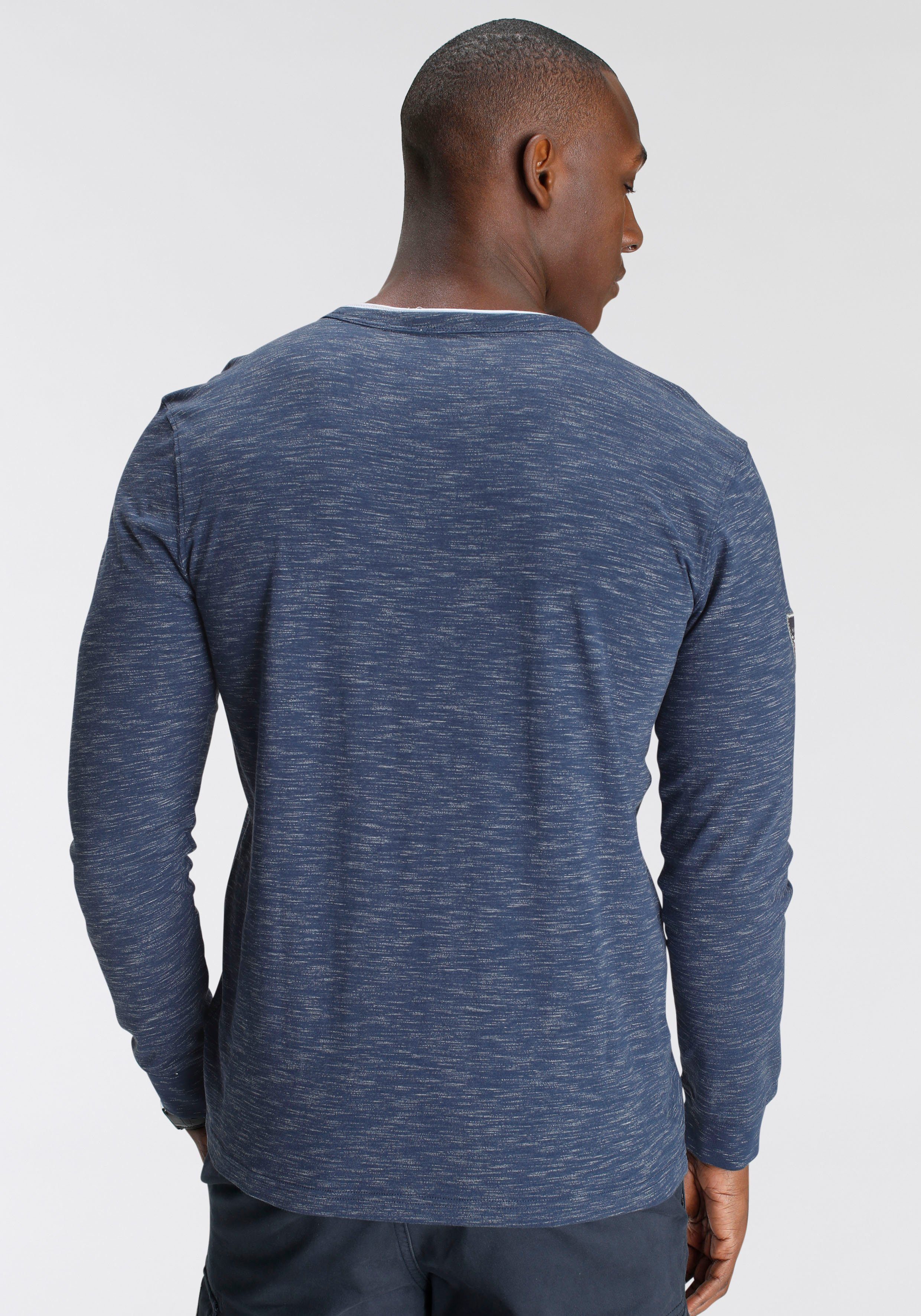 DELMAO Henleyshirt Langarm, melierte Optik, Henleykragen, günstig online kaufen