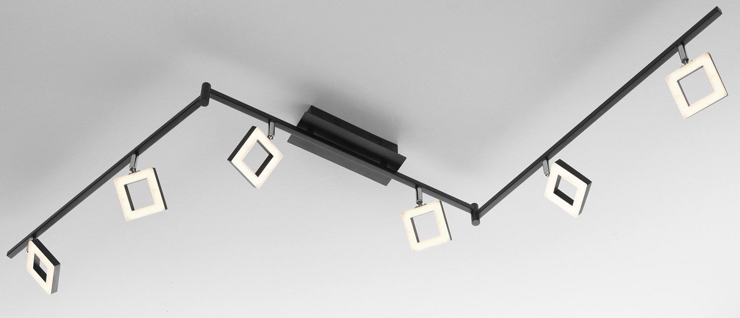 casa NOVA LED Deckenstrahler REAL, 6-flammig, Schwarz, Weiß, Aluminium, Acryl, Dimmfunktion, LED fest integriert, Extra-Warmweiß, B 178 x H 8 x T 21 cm, mit verstellbaren Lampenschirmen