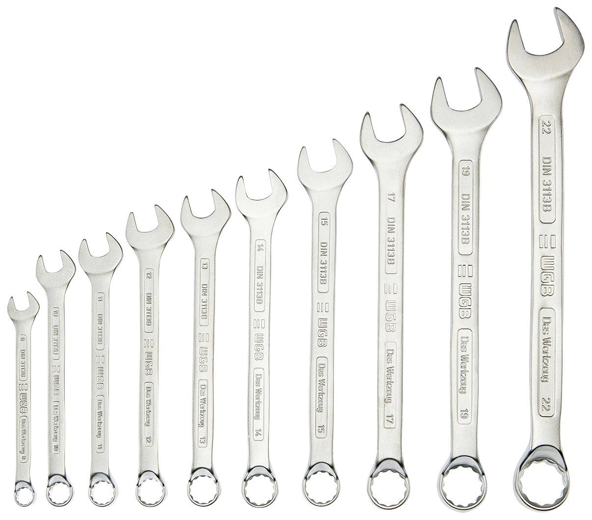 WGB BASIC PLUS Gabel- und Ringseite Ringmaulschlüssel-Satz verchromt St), Stahl, Ringschlüssel 10 gekröpft, Chrom-Vanadium (Set