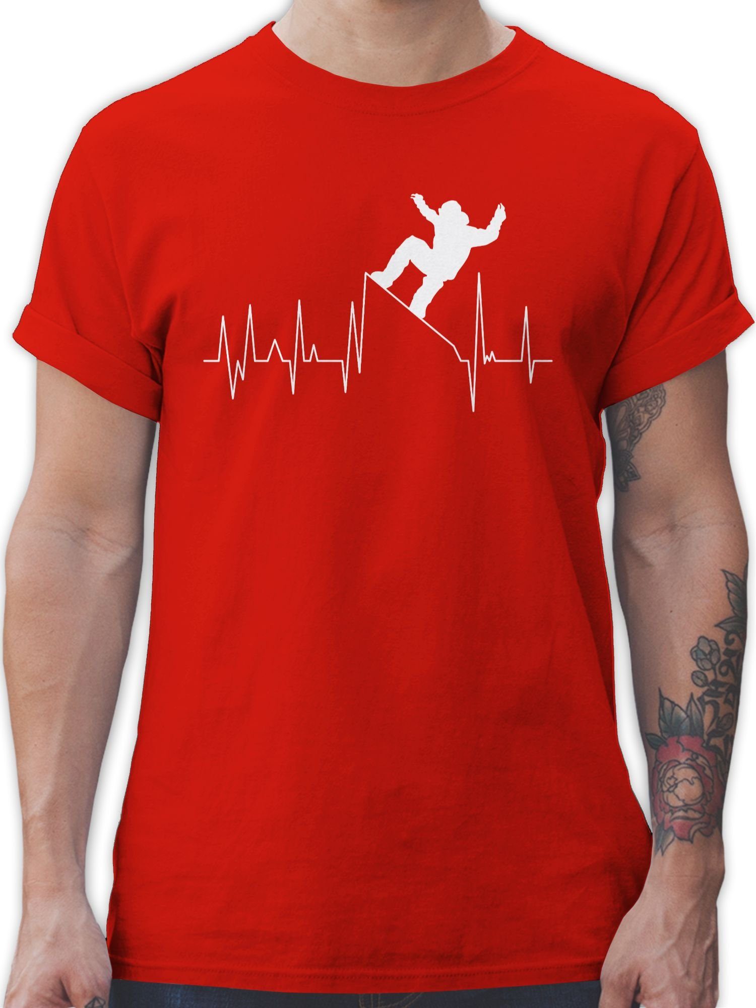 Shirtracer T-Shirt Snowboarding Herzschlag - weiß Apres Ski Party 03 Rot