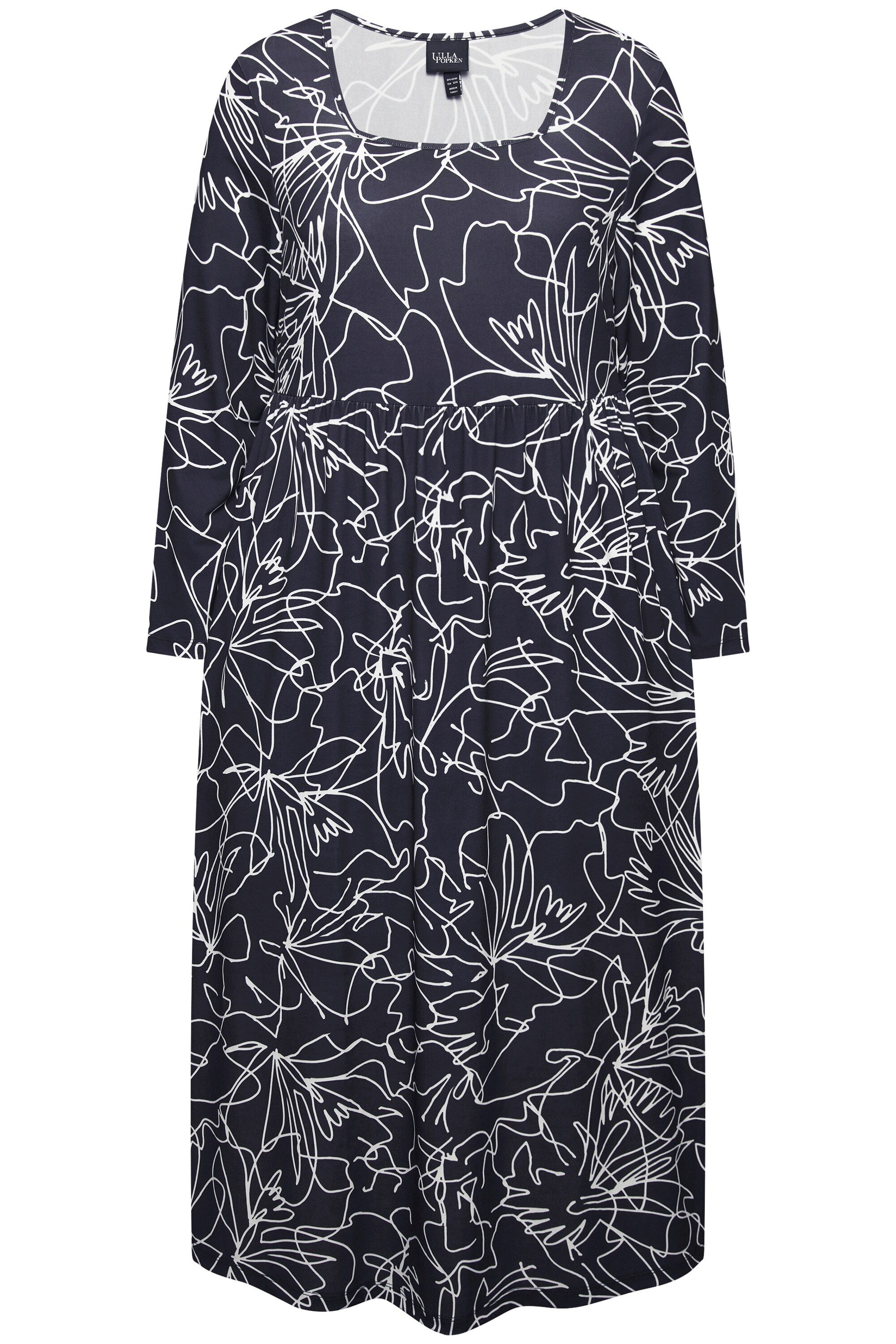 Ulla Popken Maxikleid Jerseykleid A-Linie Carree-Ausschnitt günstig online kaufen