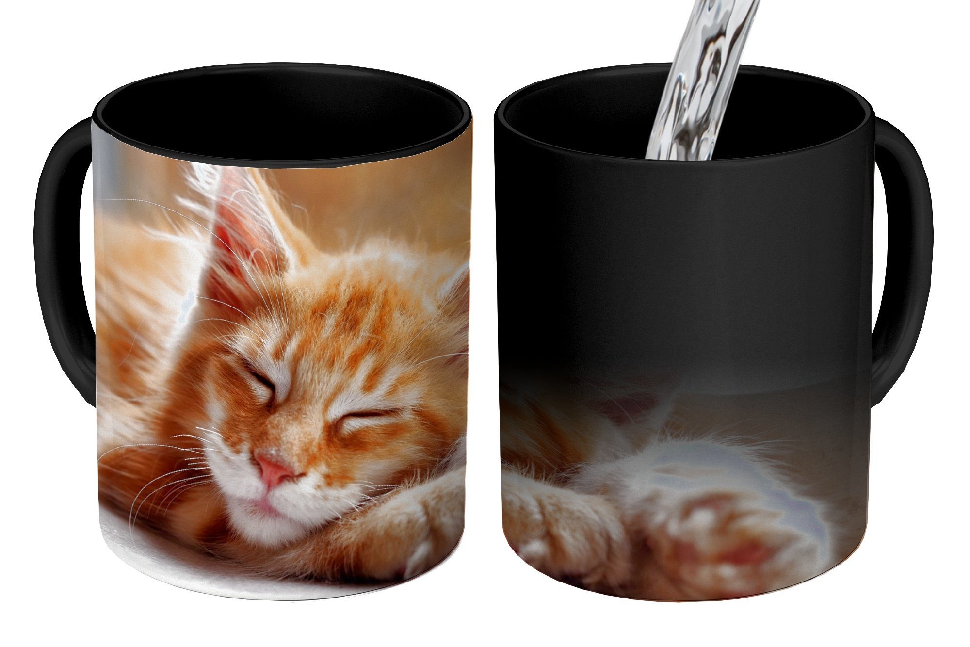 MuchoWow Tasse Orangefarbene Maine Coon Katze liegt auf der Fensterbank, Keramik, Farbwechsel, Kaffeetassen, Teetasse, Zaubertasse, Geschenk | Tassen