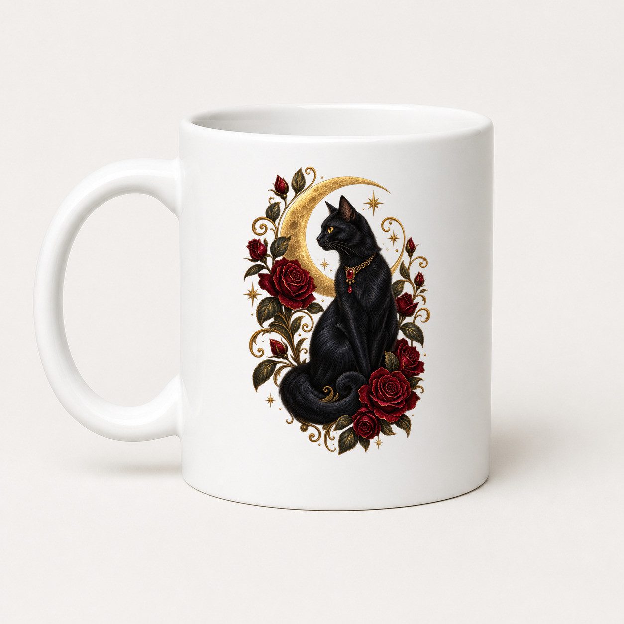 WS-Trend Tasse Halloween Tasse Schwarze Katze 325 ml Keramik Gothic Geschenk, Keramik