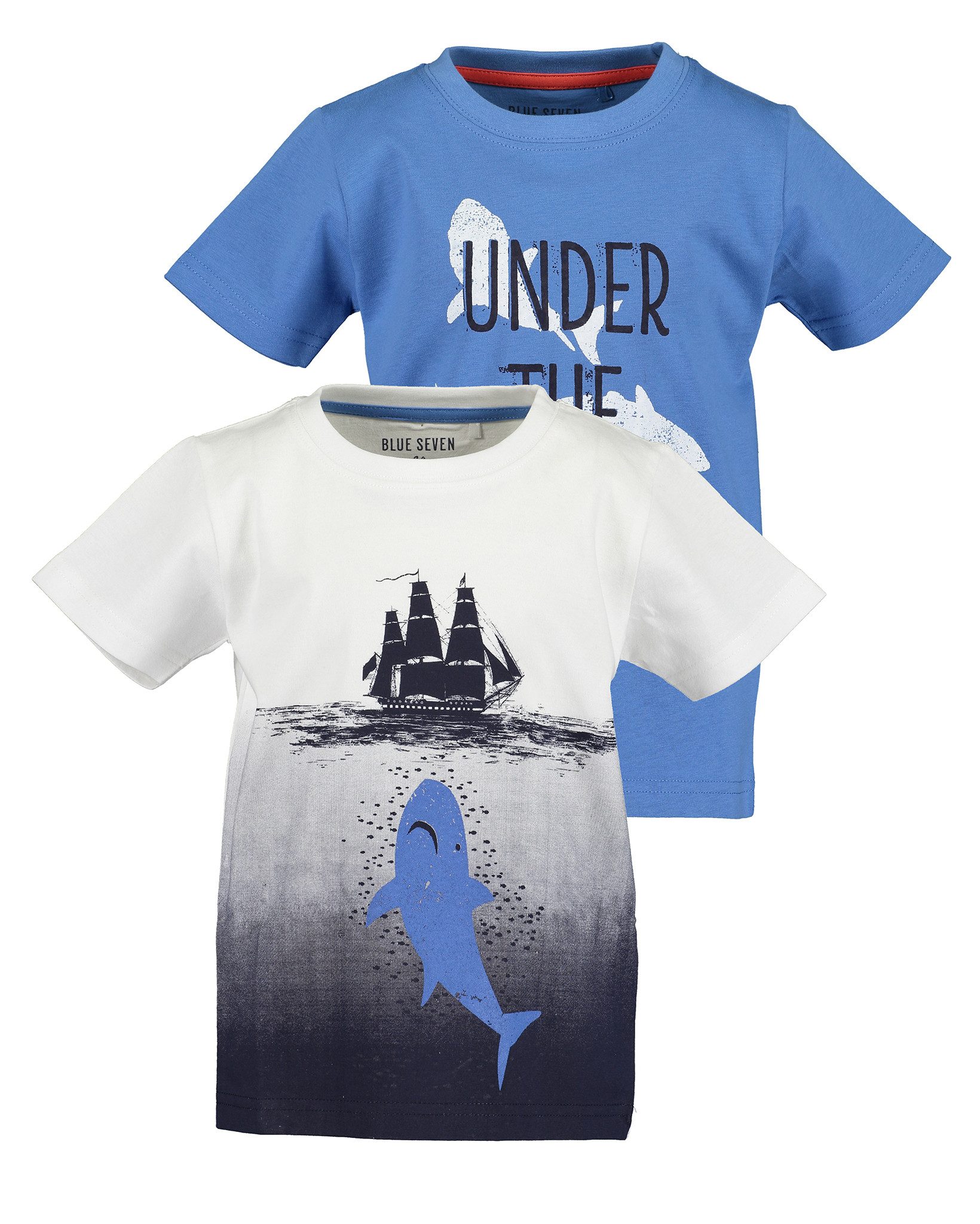 Blue Seven T-Shirt Blue Seven Jungen Футболки mit Hai-Print im 2er-Pack White & Blue 92
