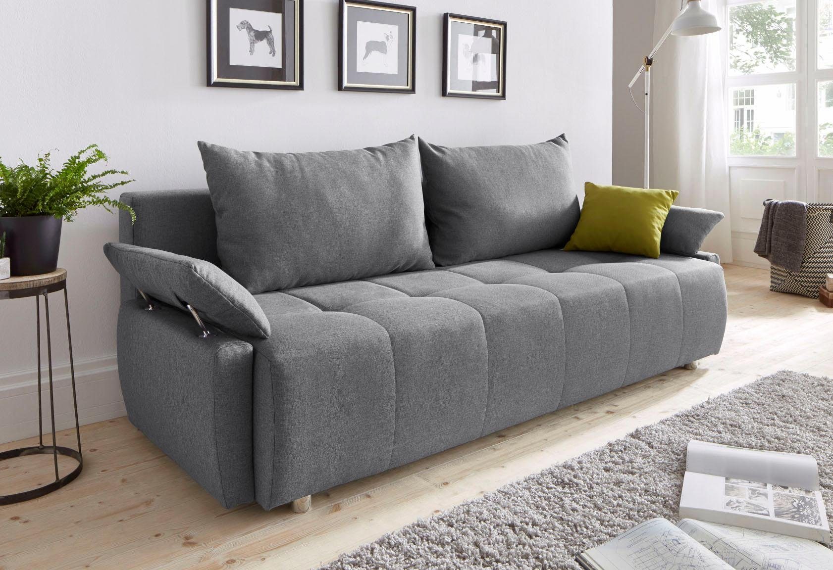 COLLECTION AB Schlafsofa Funtastic, B: 212 cm, Liegefl. 145x187 cm, Armteilverstellung,in Cord, Schlaffunktion, Bettkasten & Zierkissen, Gästebett mit Federkern