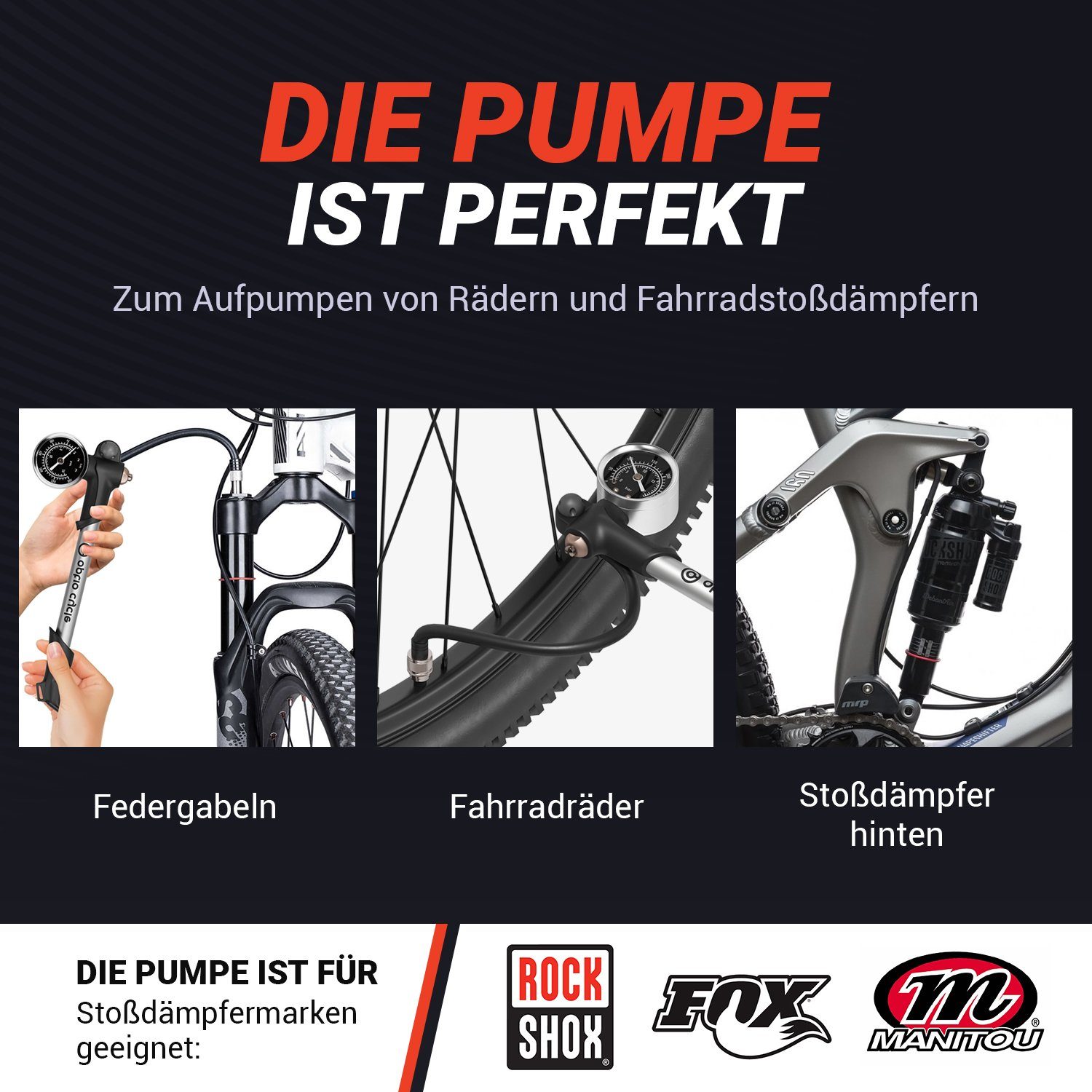 Optio Cylce Dämpferpumpe Hochdruck-Dämpferpumpe mit Manometer 300-600 PSI