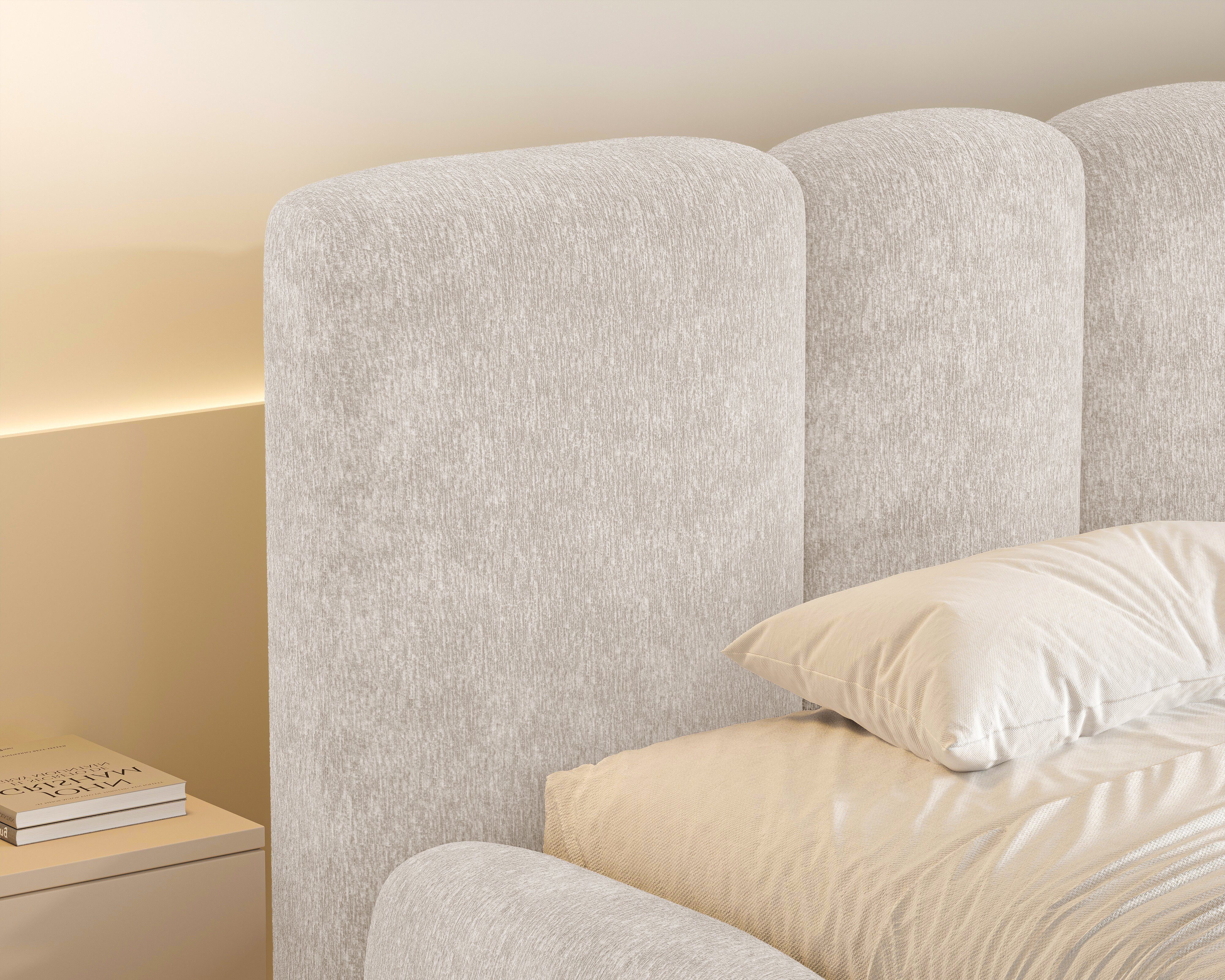 MOEBLO Polsterbett 26 Wolke (mit Stauraum und Metallrahmen und Lattenrost Wolkenbett aus Chenille Strukturstoff - 140 x 200), - (BxHxT): 168/188/208 x 100 x 230 cm