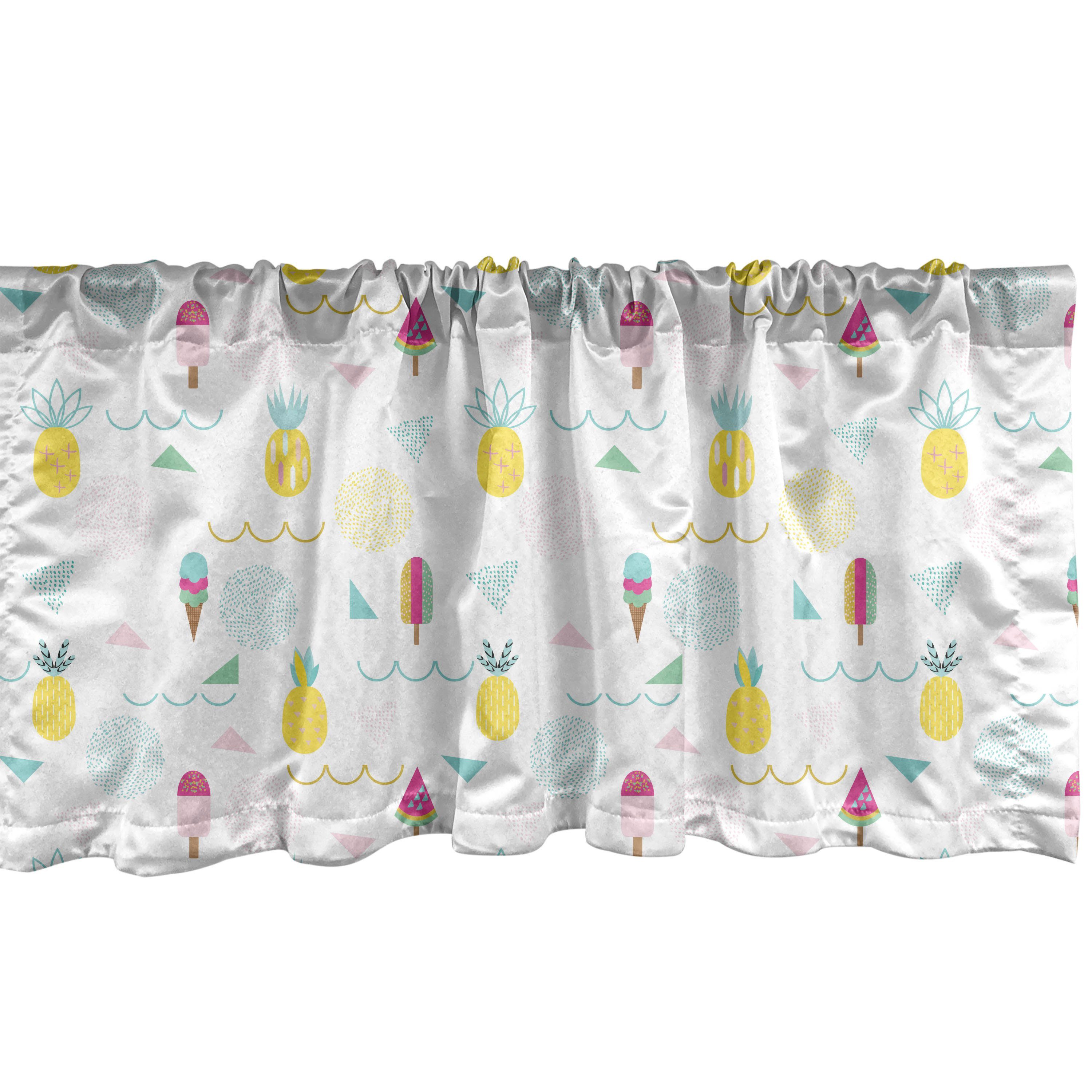 Scheibengardine Vorhang Volant für Küche Schlafzimmer Dekor mit Stangentasche, Abakuhaus, Microfaser, Abstrakt Ice Cream Ananas