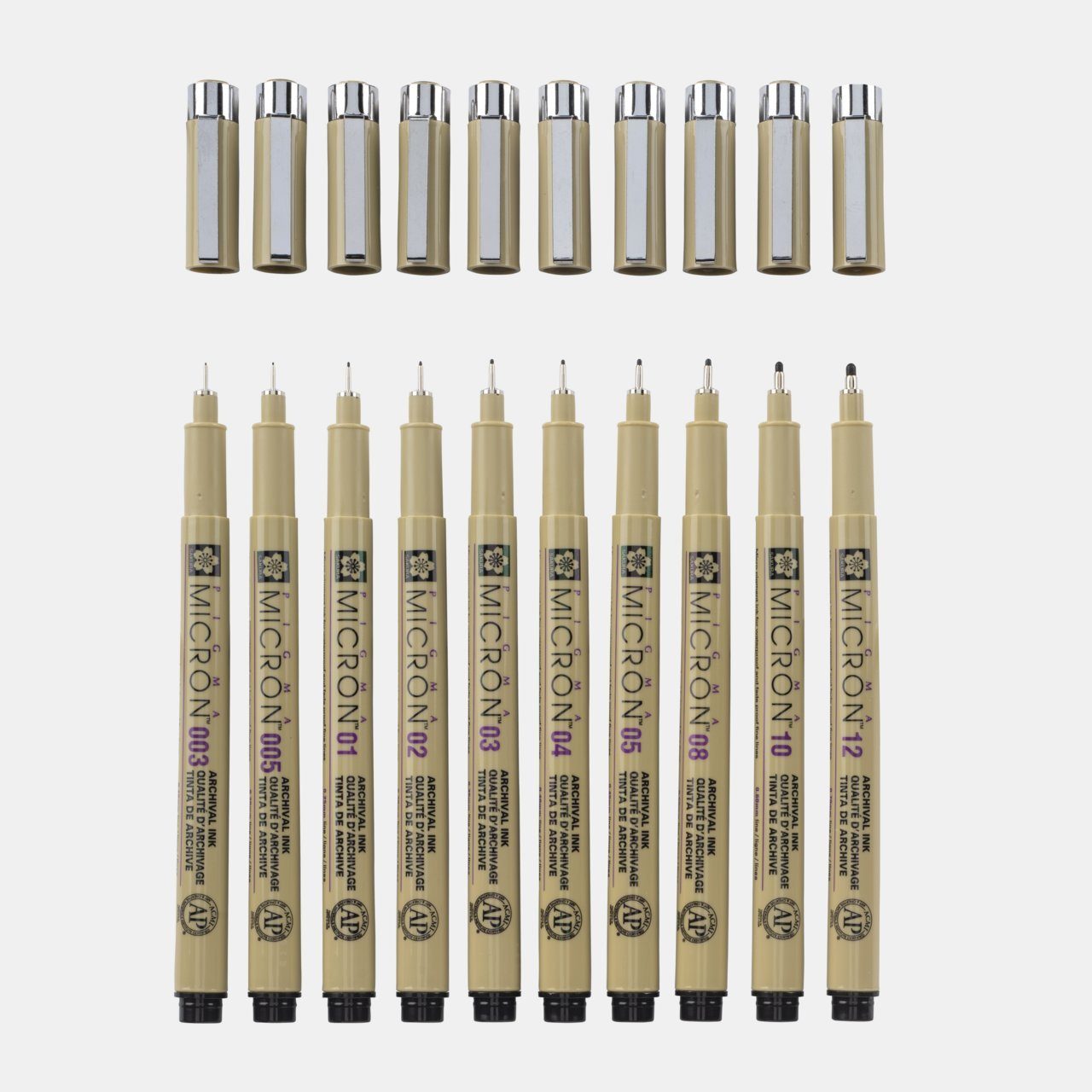 Talens Fineliner Sakura Pigma Micron Set Schwarz, 10 Fineliner, (10-tlg), Archivalische Tinte