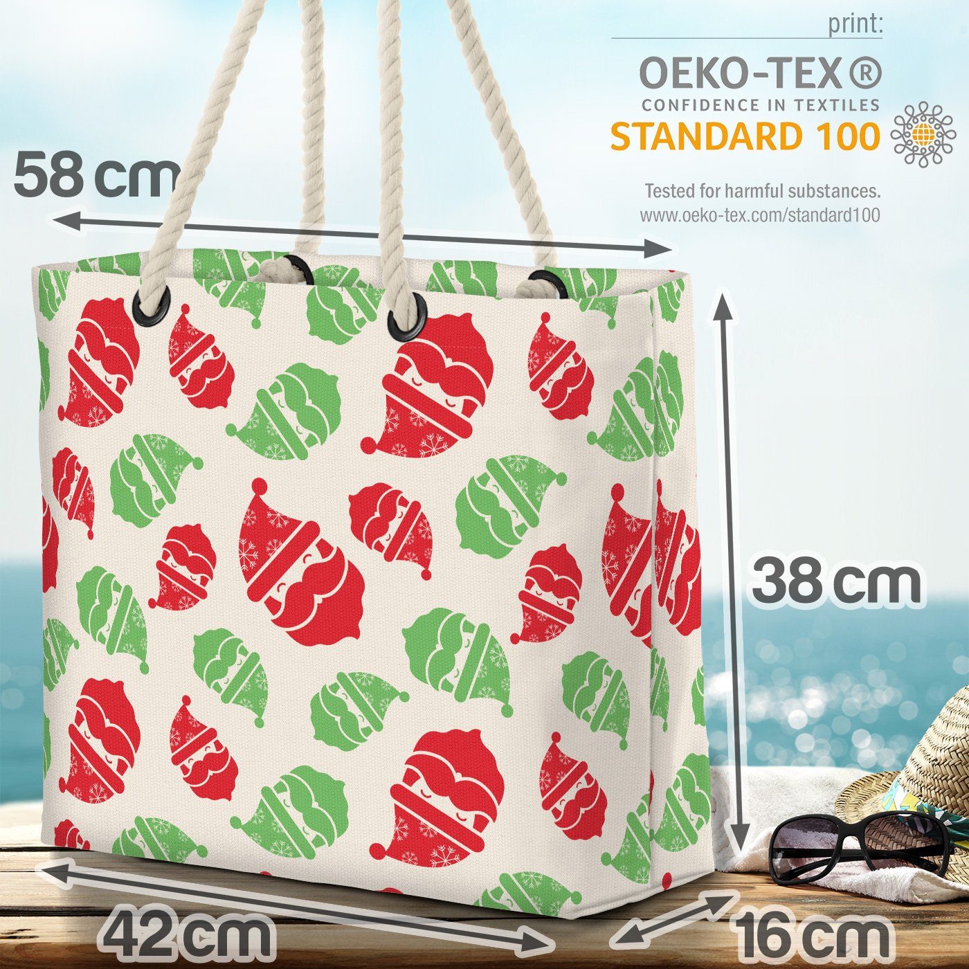 VOID Strandtasche (1-tlg), Nikolaus Deko Dekoration Design Muster Bag Weihnachten Winter Beach Muster Schn