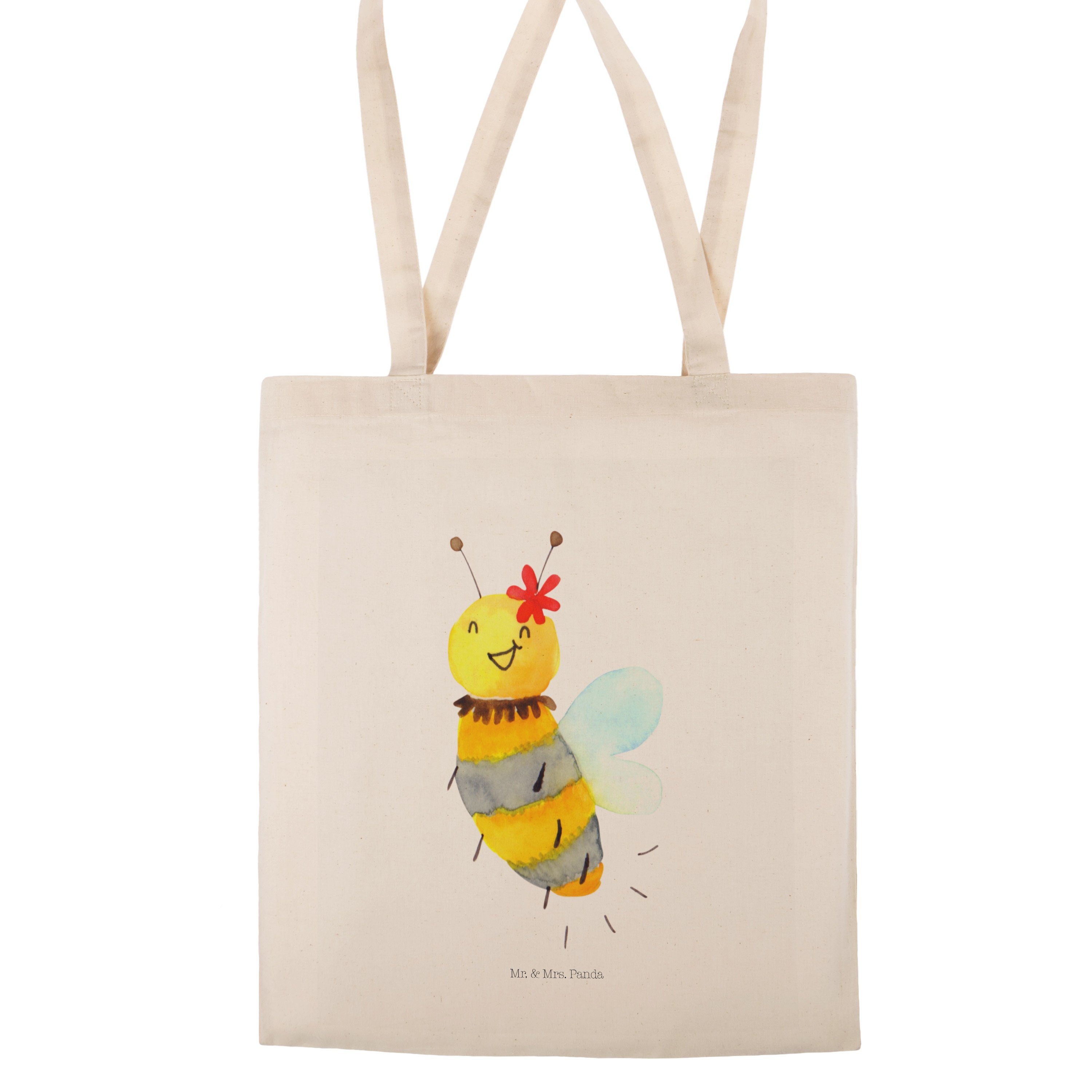 Einkaufstasche, & Mr. W Panda Tragetasche (1-tlg) - Blume Transparent - Biene Beuteltasche, Geschenk, Mrs.