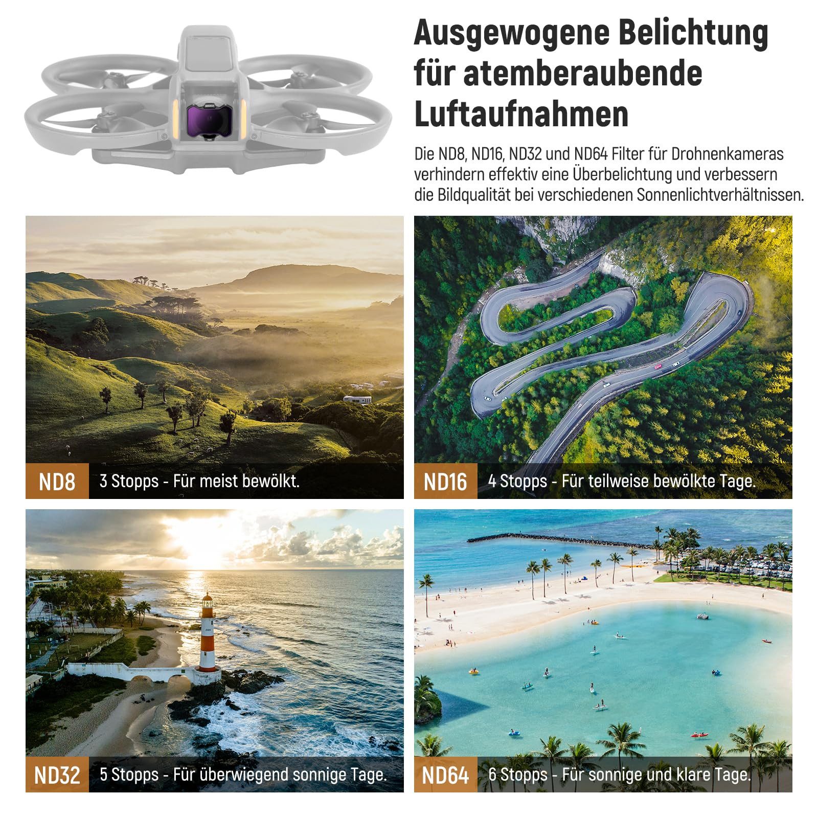 Neewer FL-A29 6x ND/UV/CPL Filter Set für DJI Avata 2, Snap On Foto-Filter-Sets (UV Polarisationsfilter Neutraldichtefilter, Drohne Objektiv Zubehör)