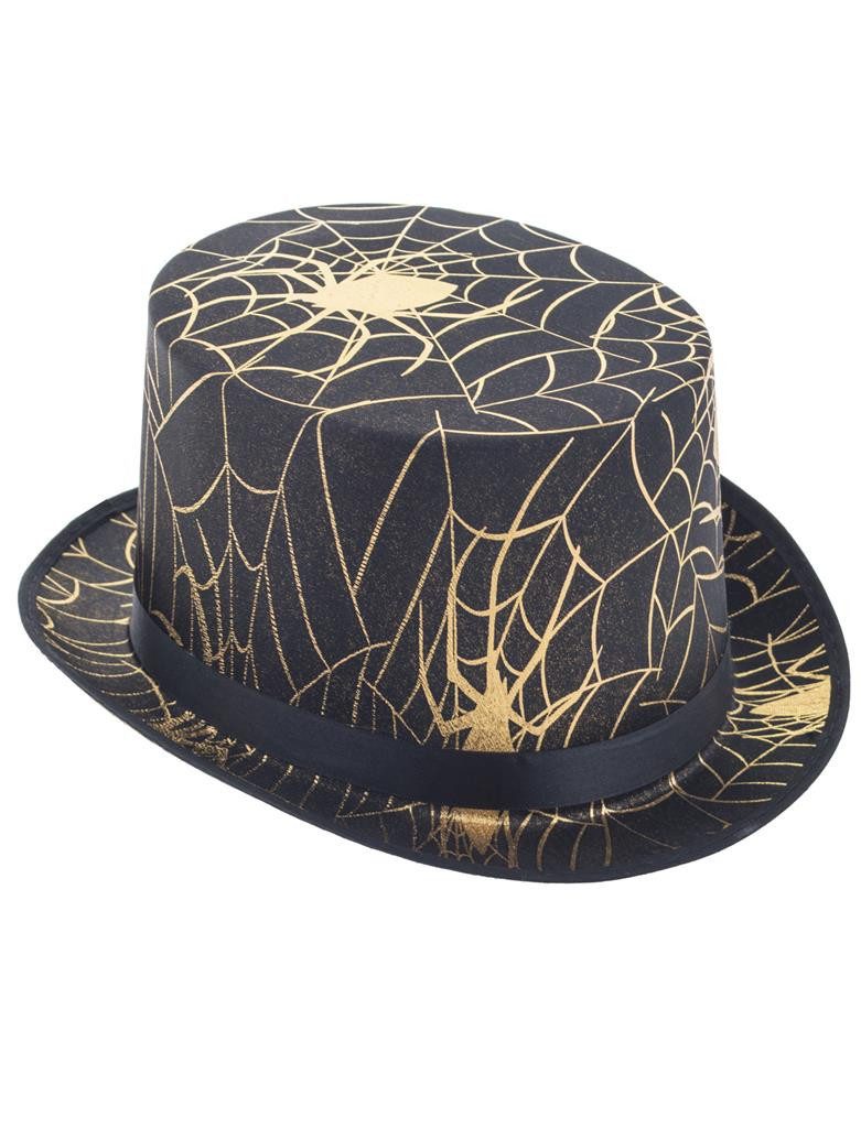 Kostüm Zylinder mit Spinnenweben, Schwarz Gold